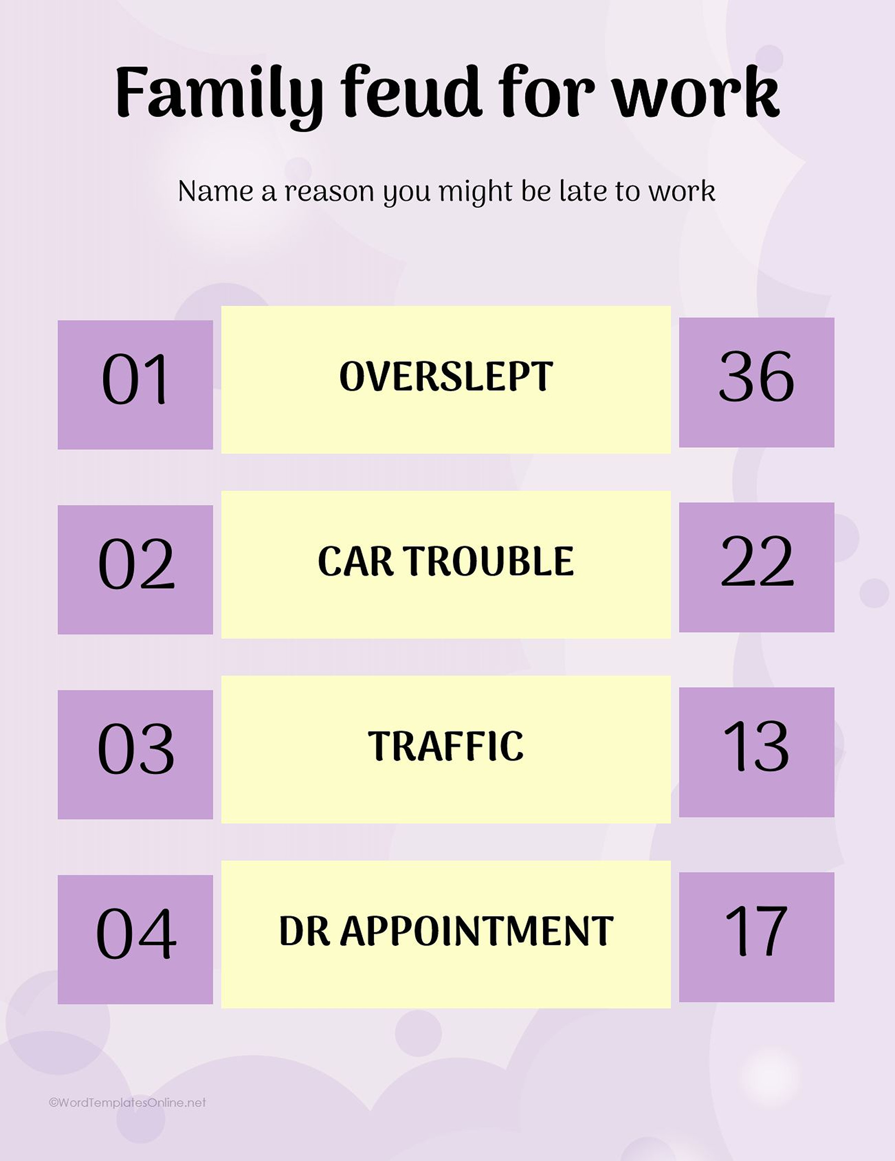 Downloadable Family feud for work template