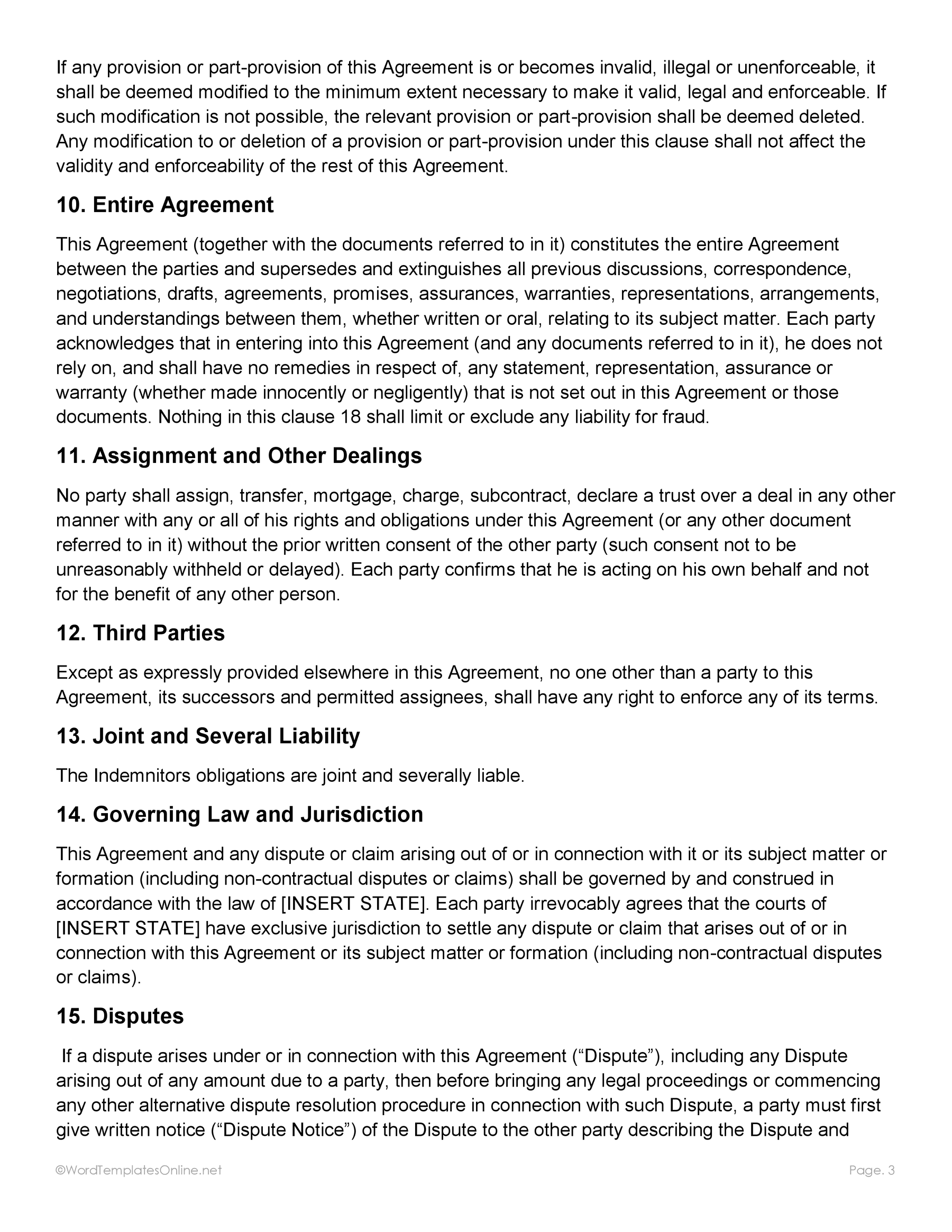 Downloadable hold harmless agreement template