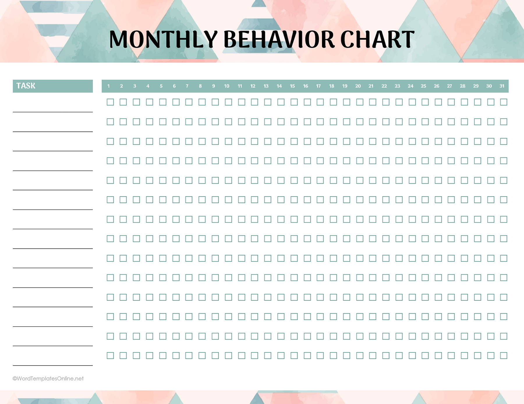 Download free monthly behavior chart in Word