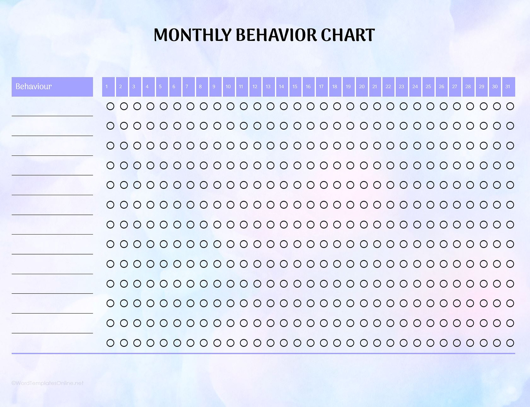 Editable monthly behavior chart in Word free download