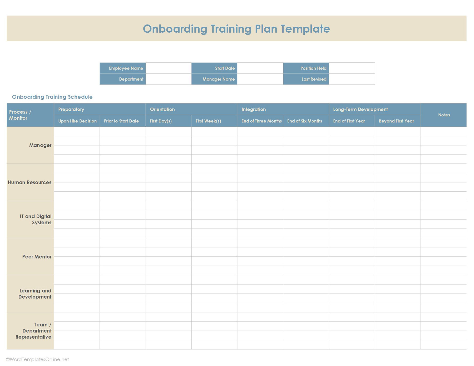 Professional Onboarding training plan Excel template