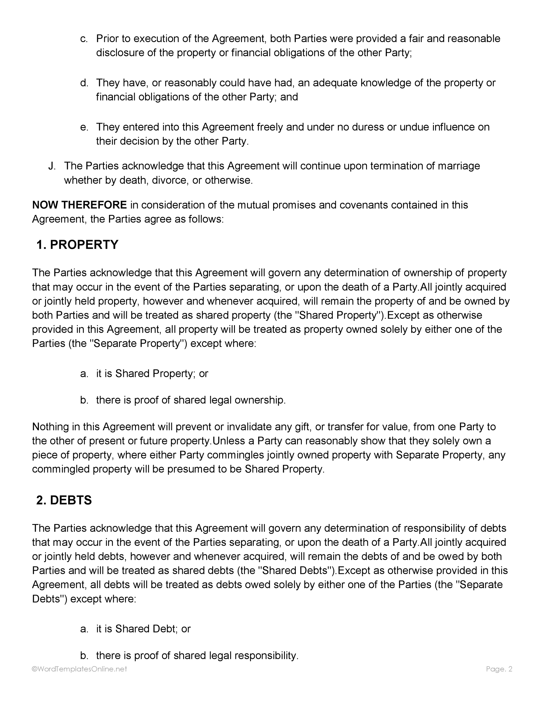 Simple post nuptial agreement Word doc
