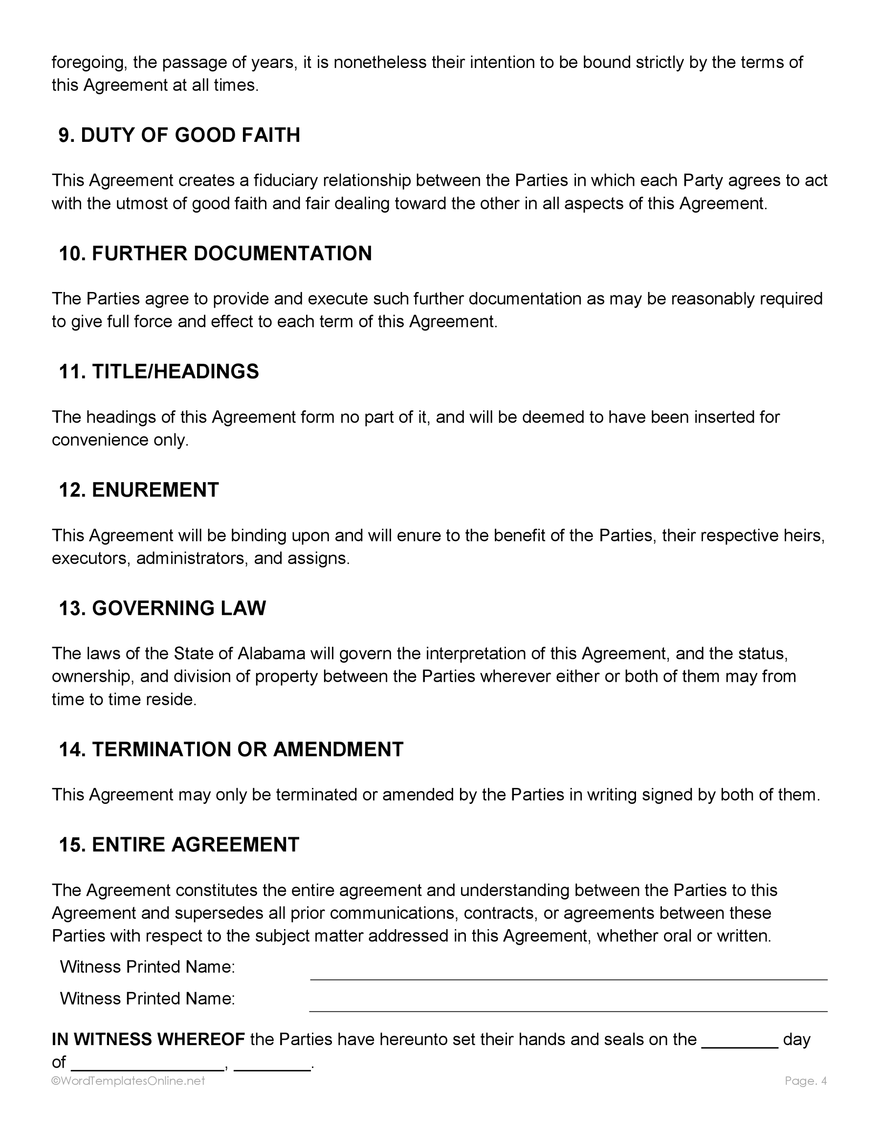 Postnup agreement form template