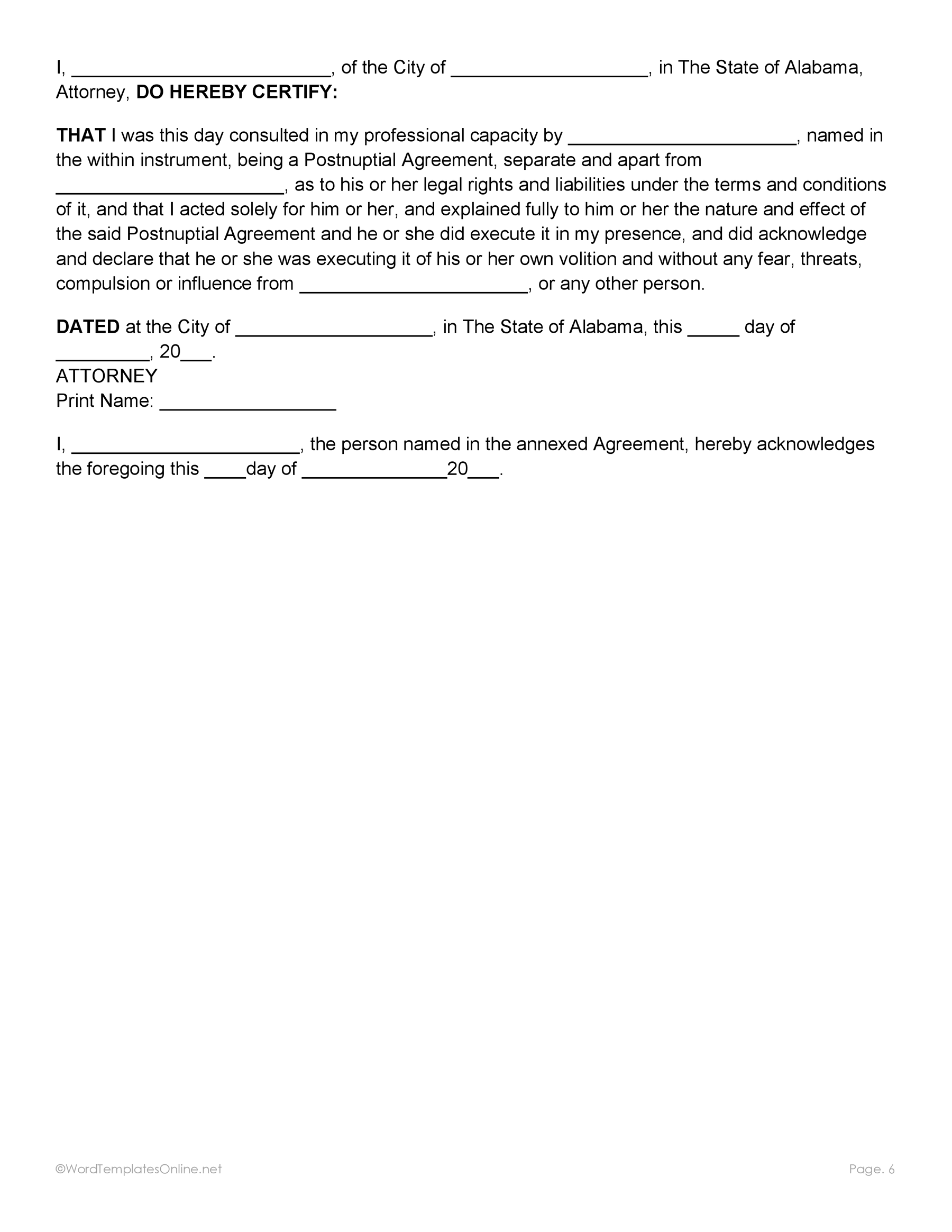 Legal post nuptial agreement form download