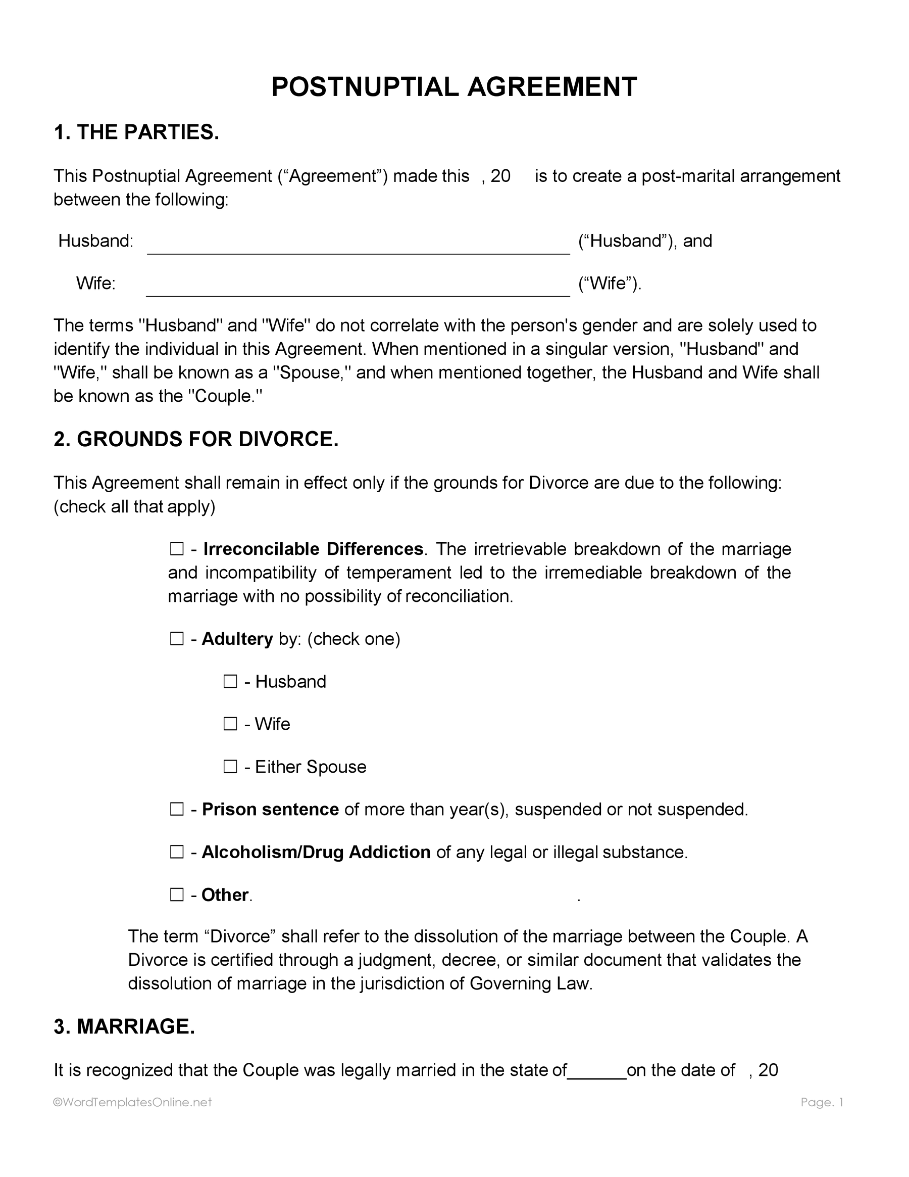 Printable post nuptial agreement legal form