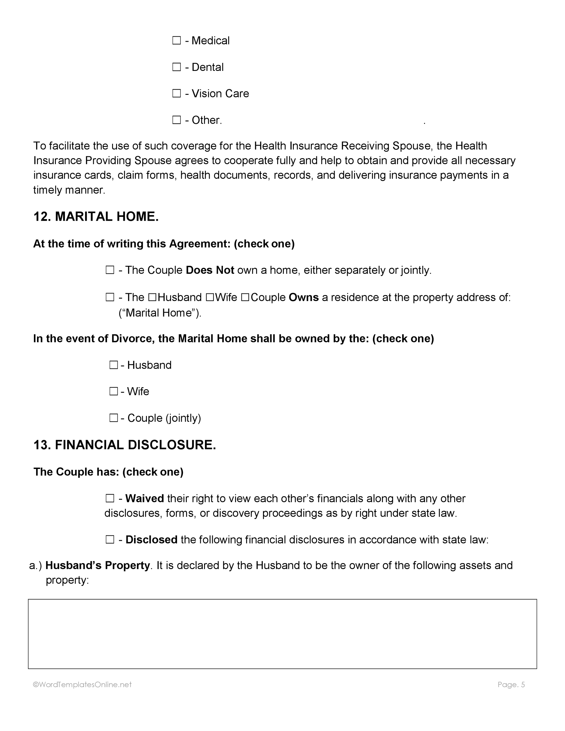 Postnup contract sample template