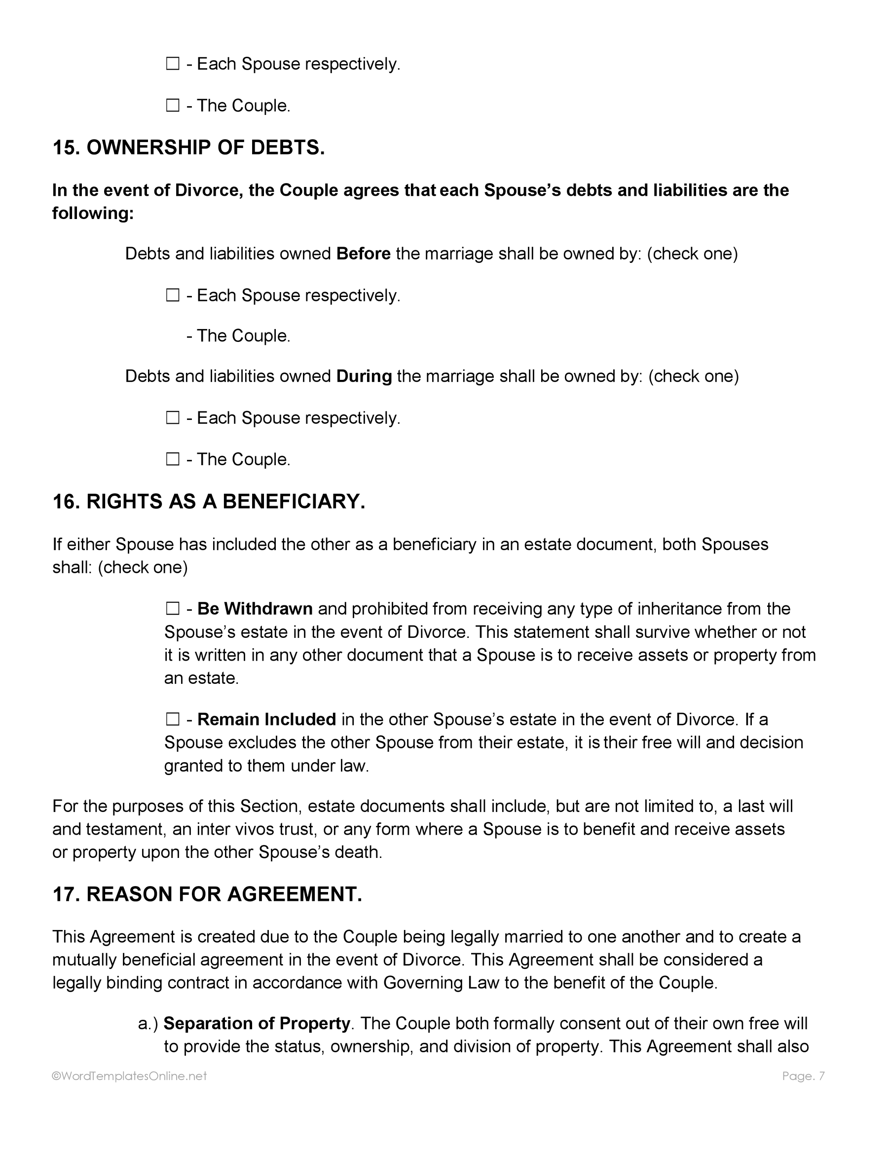 Free Word template post nuptial form