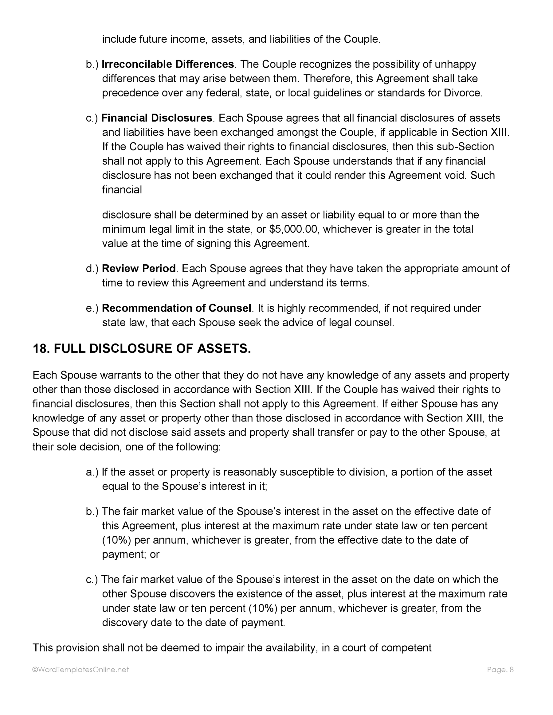 Downloadable post wedding agreement