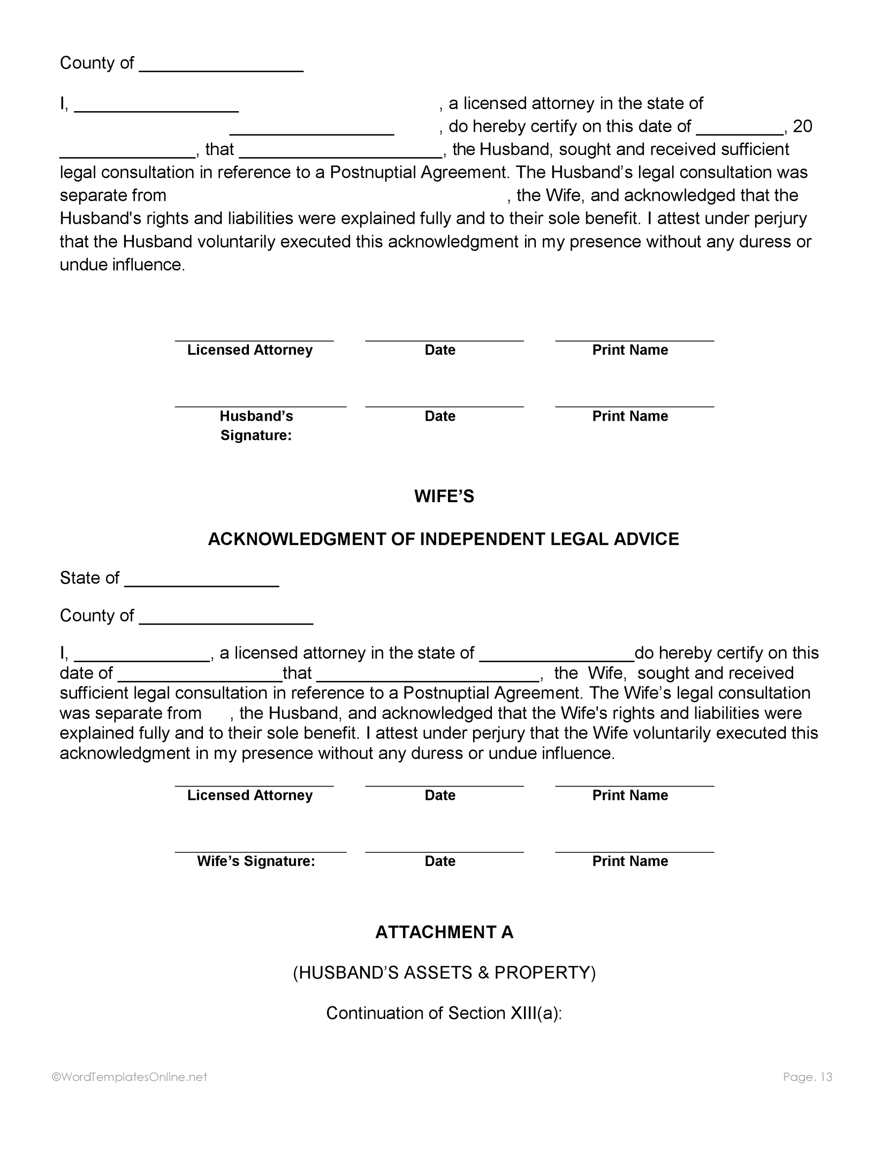 Post marriage legal protection form