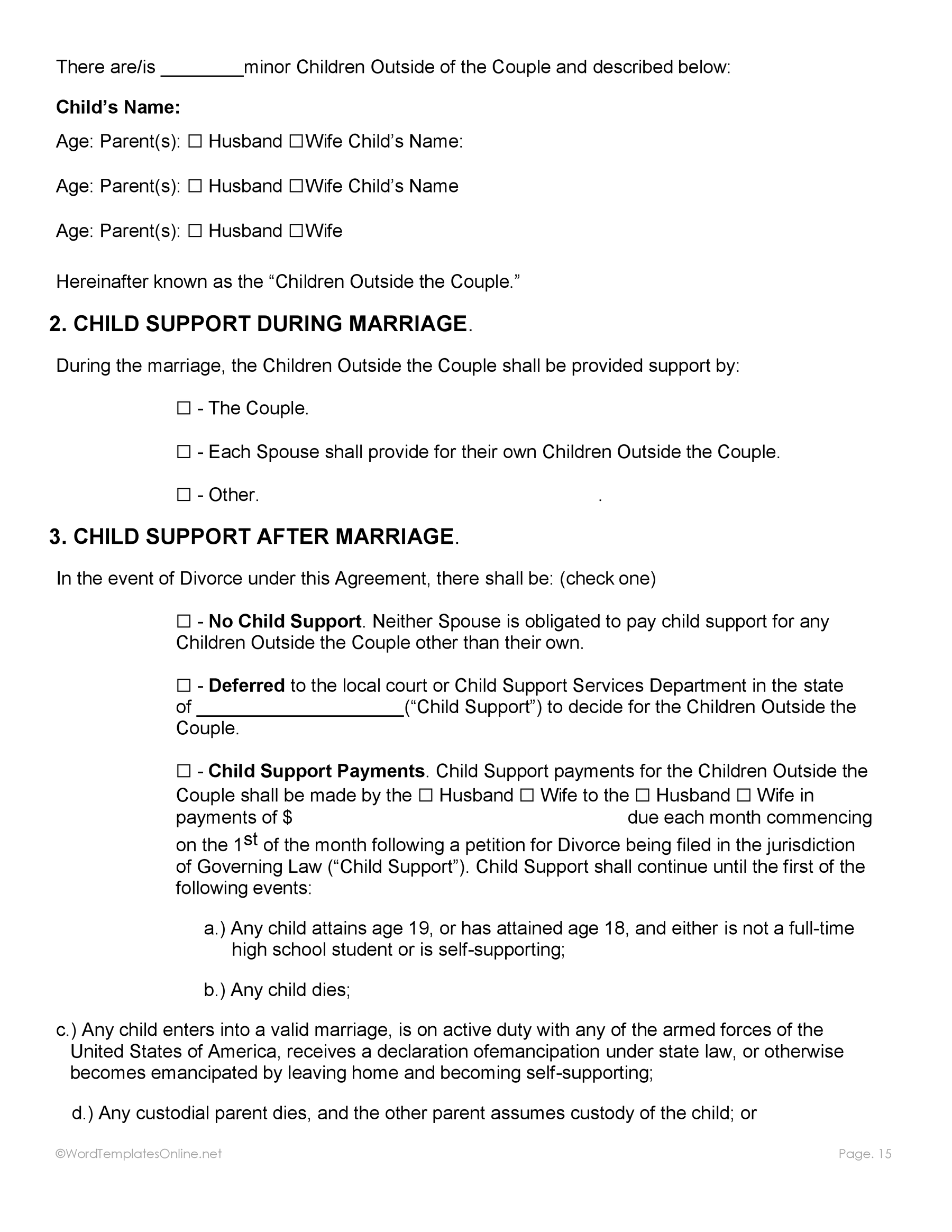 Post marriage legal protection form
