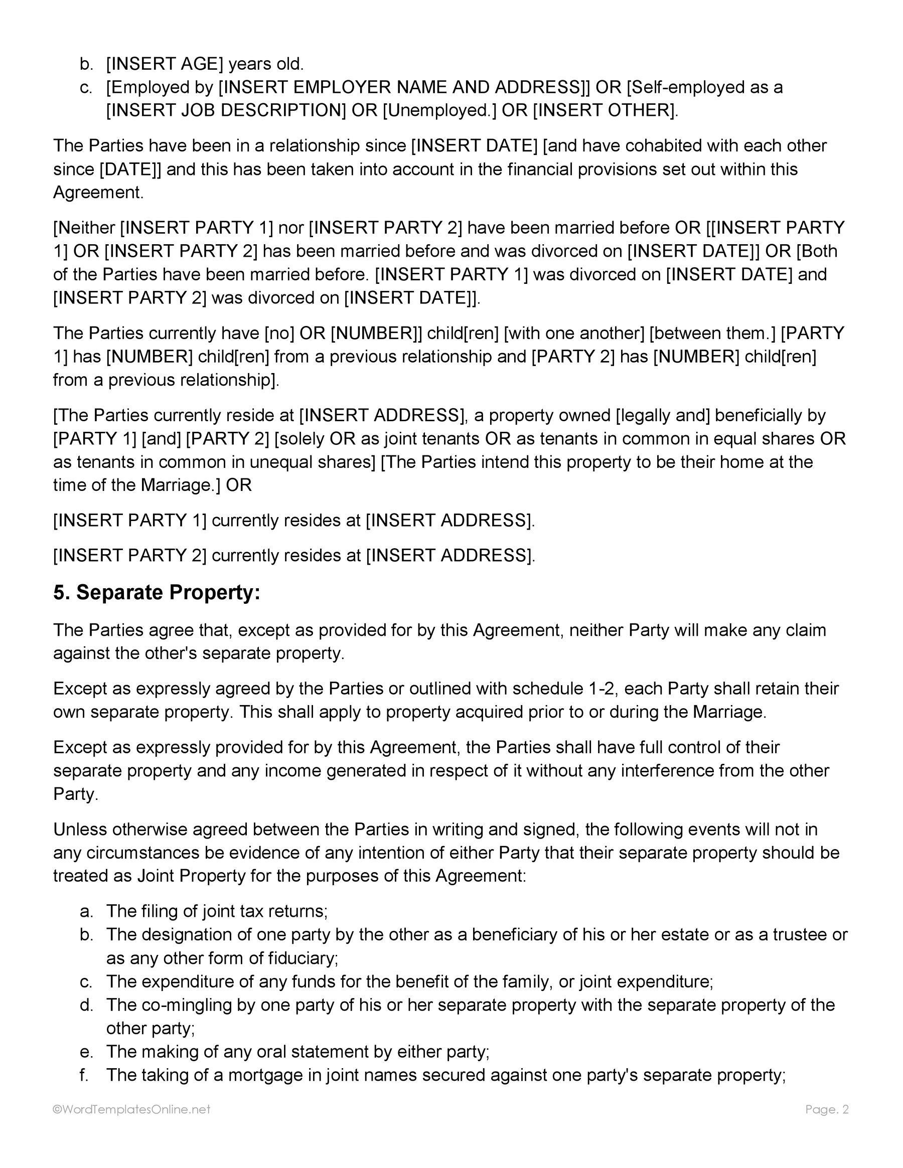 Post nuptial agreement template in MS Word