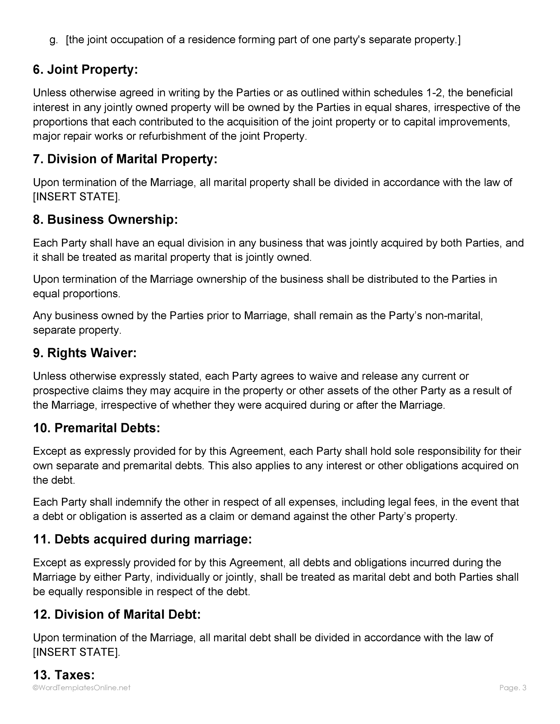 Editable post nuptial agreement Word doc