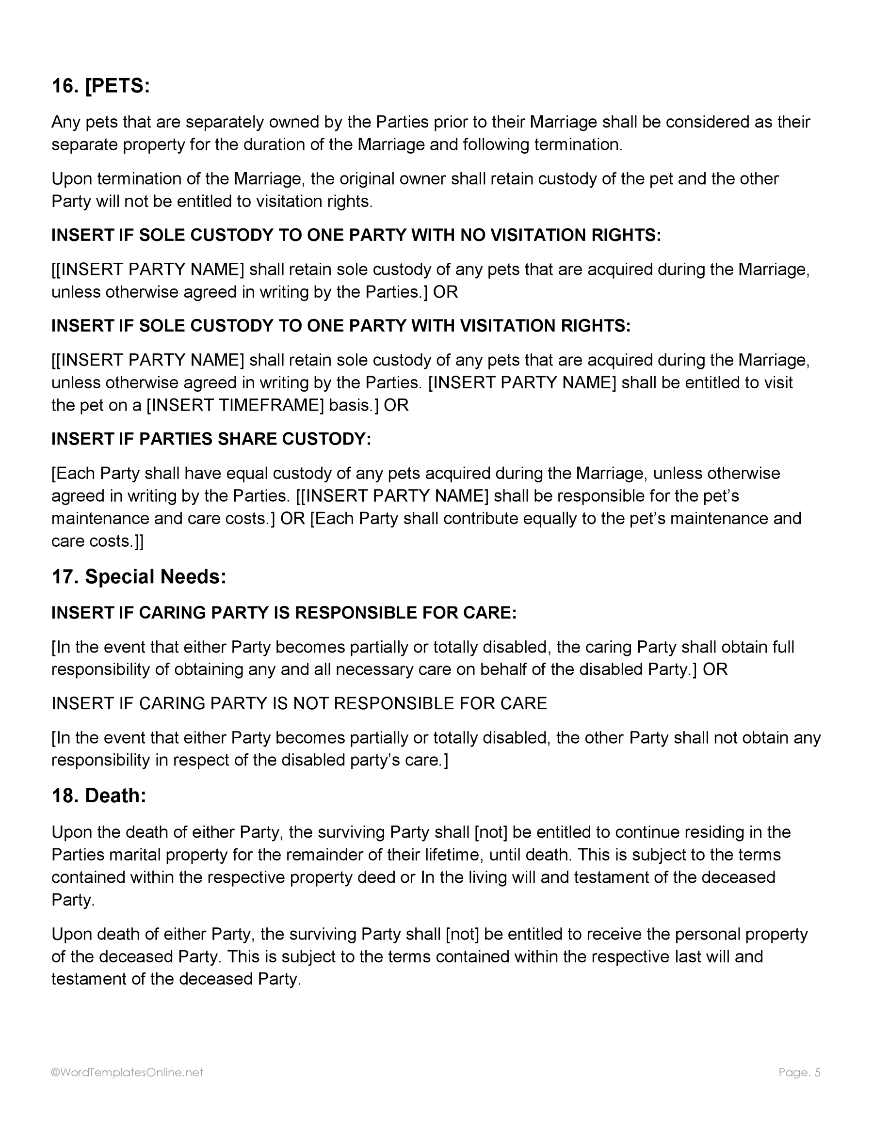 Microsoft Word post nuptial agreement form