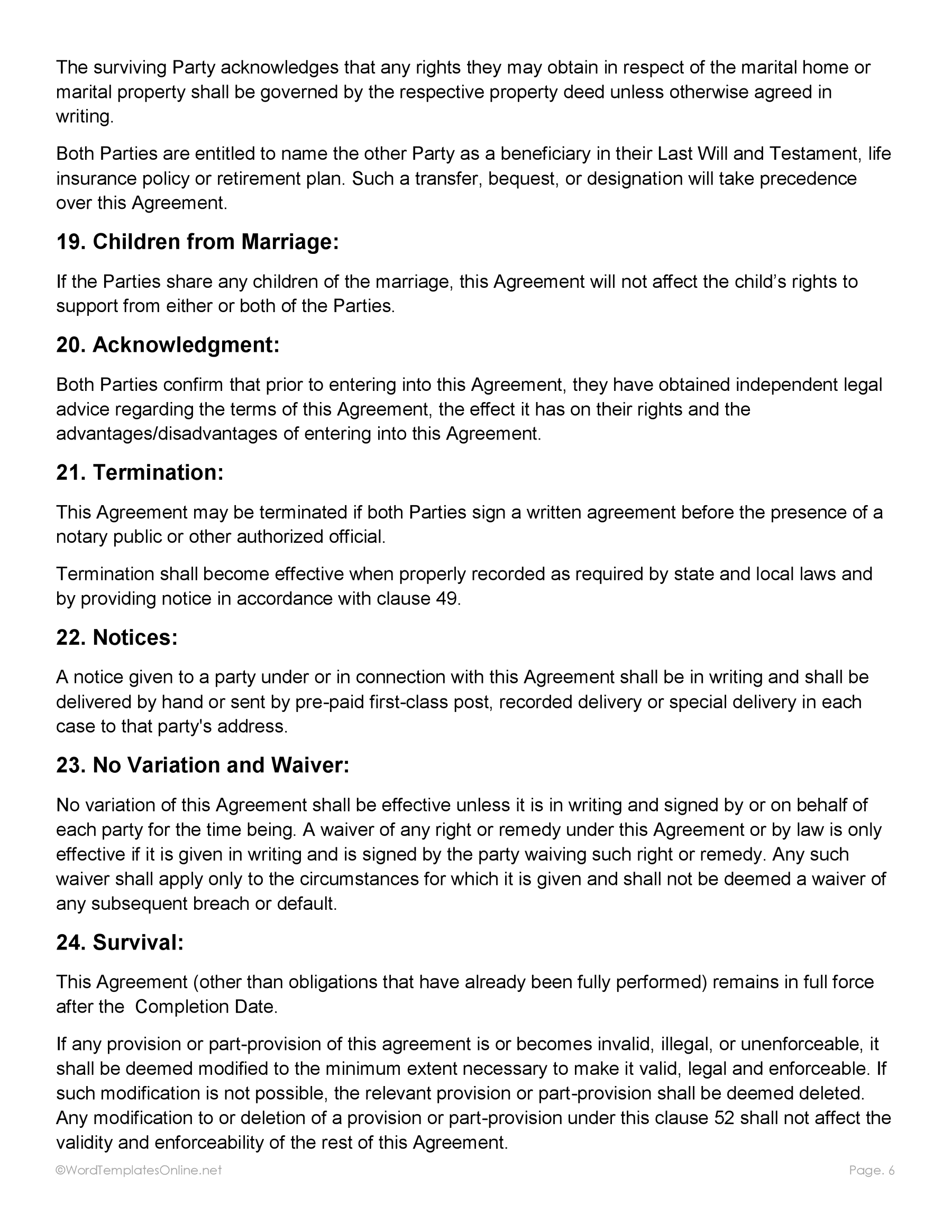 Download post nuptial agreement Word file