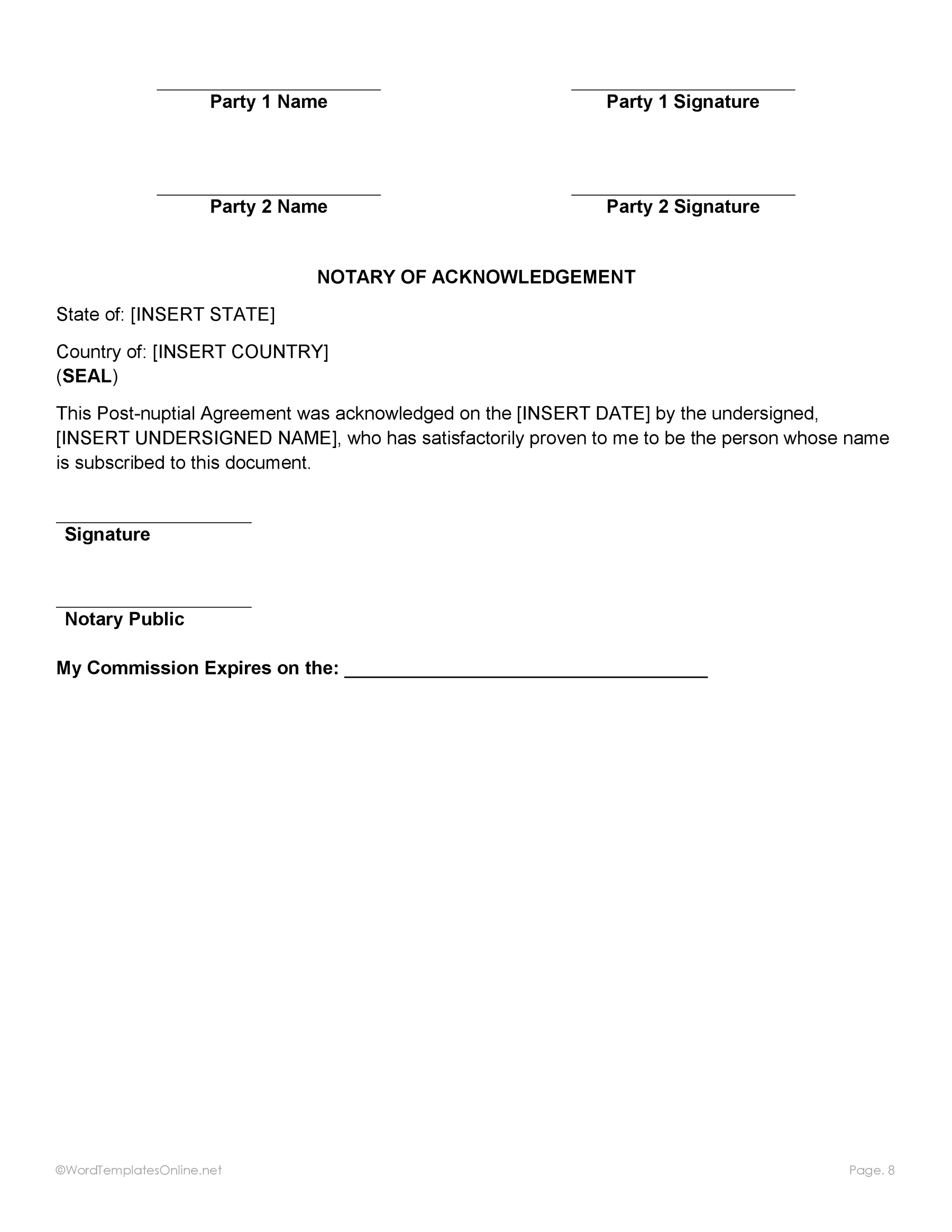 Free post nuptial agreement Word document