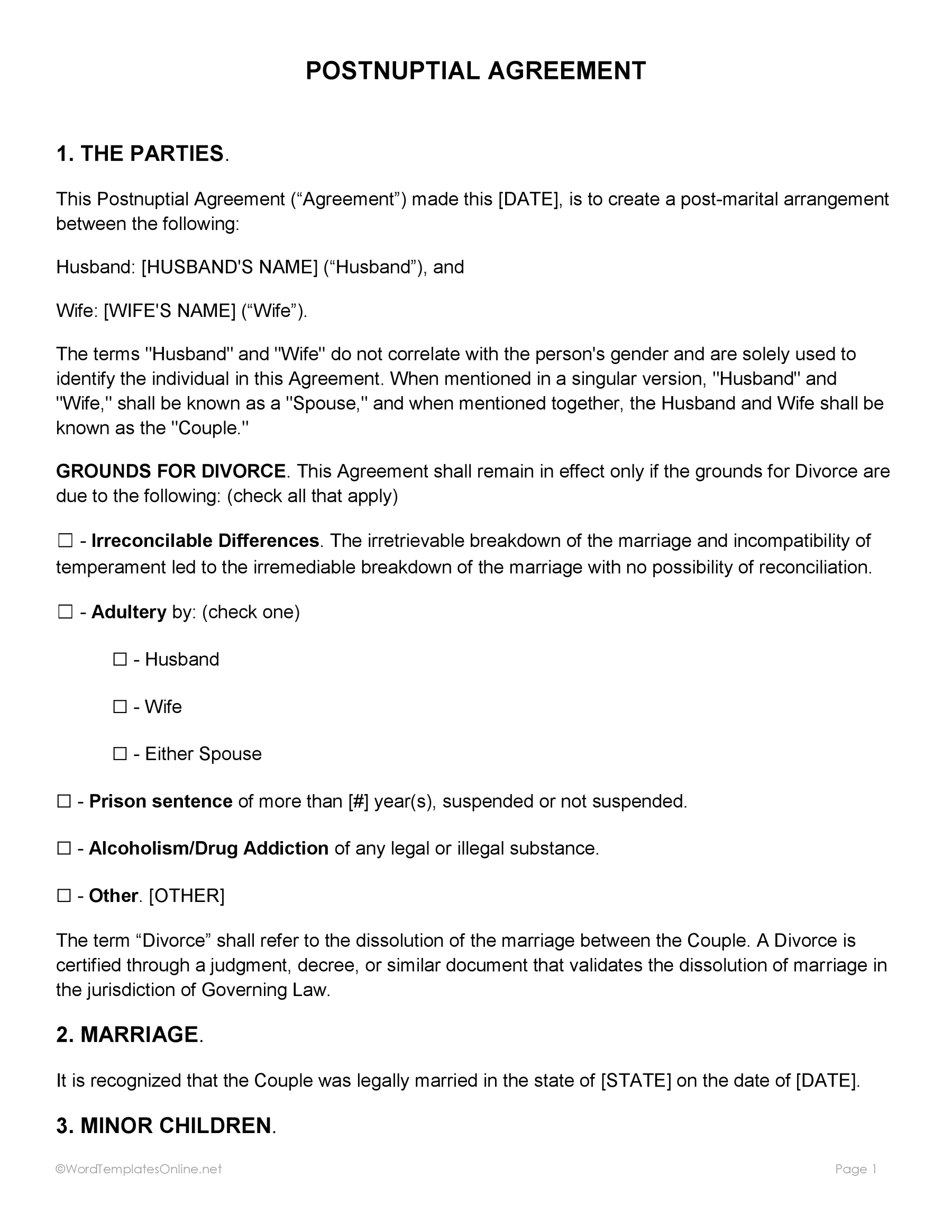 Legal post nuptial Word template download