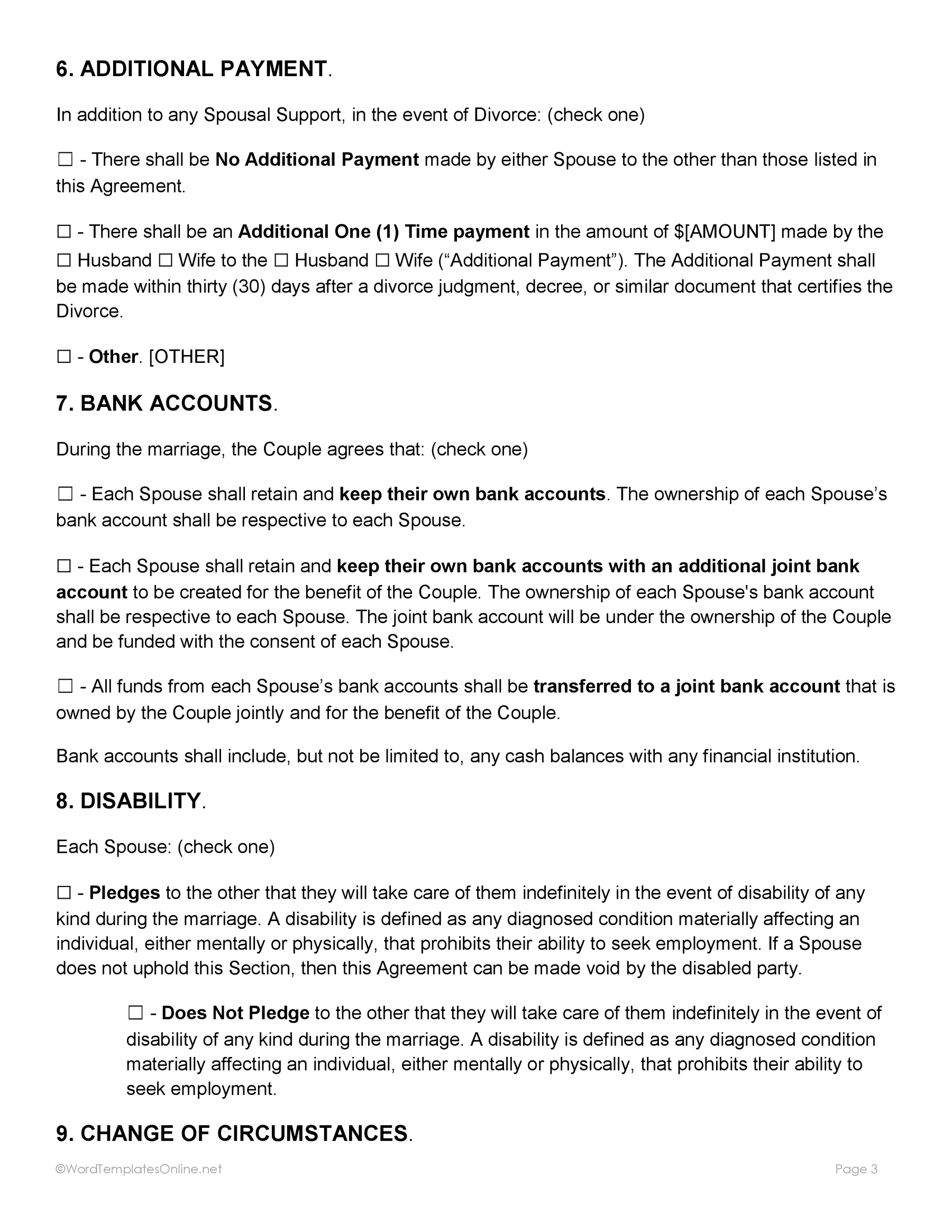 MS Word post nuptial contract template