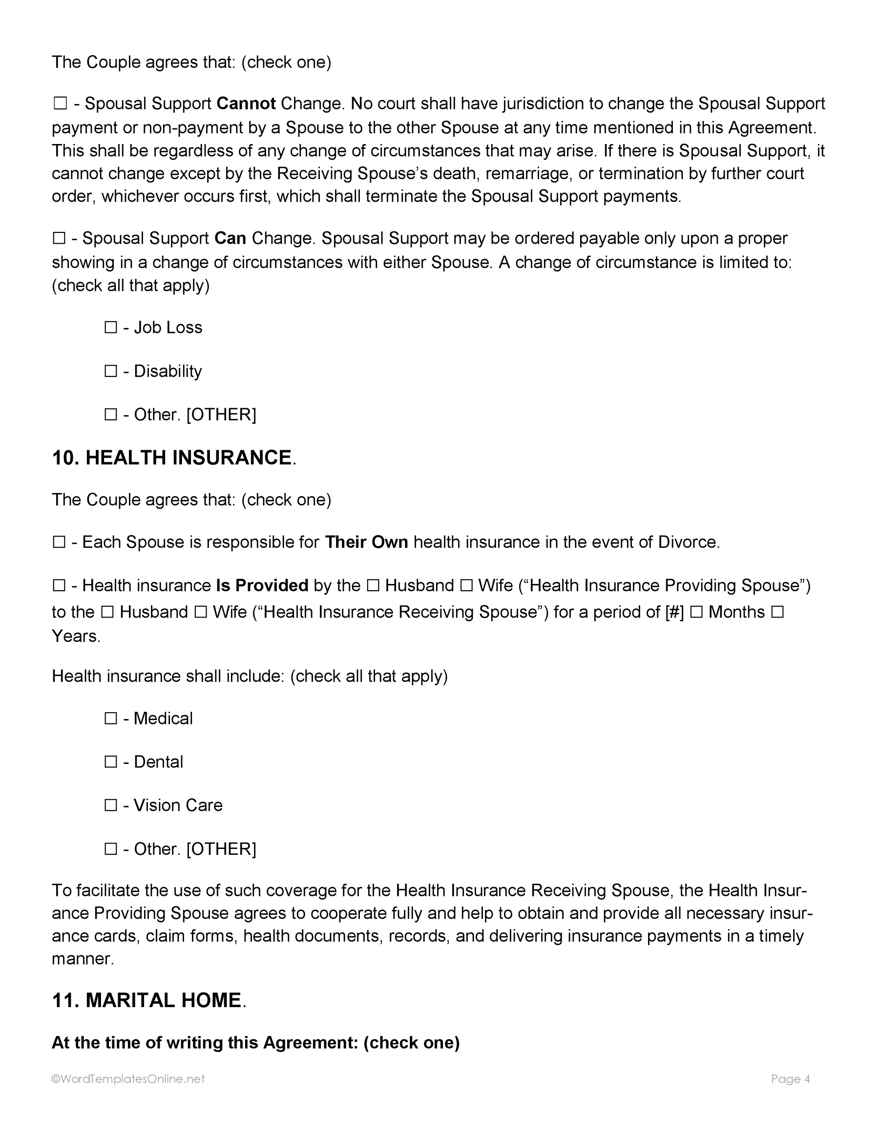 Post nuptial agreement form Word format