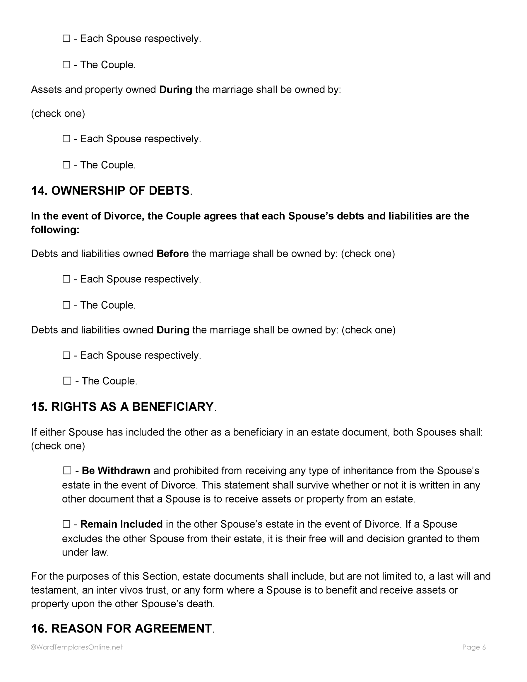 Postnup agreement editable in Word