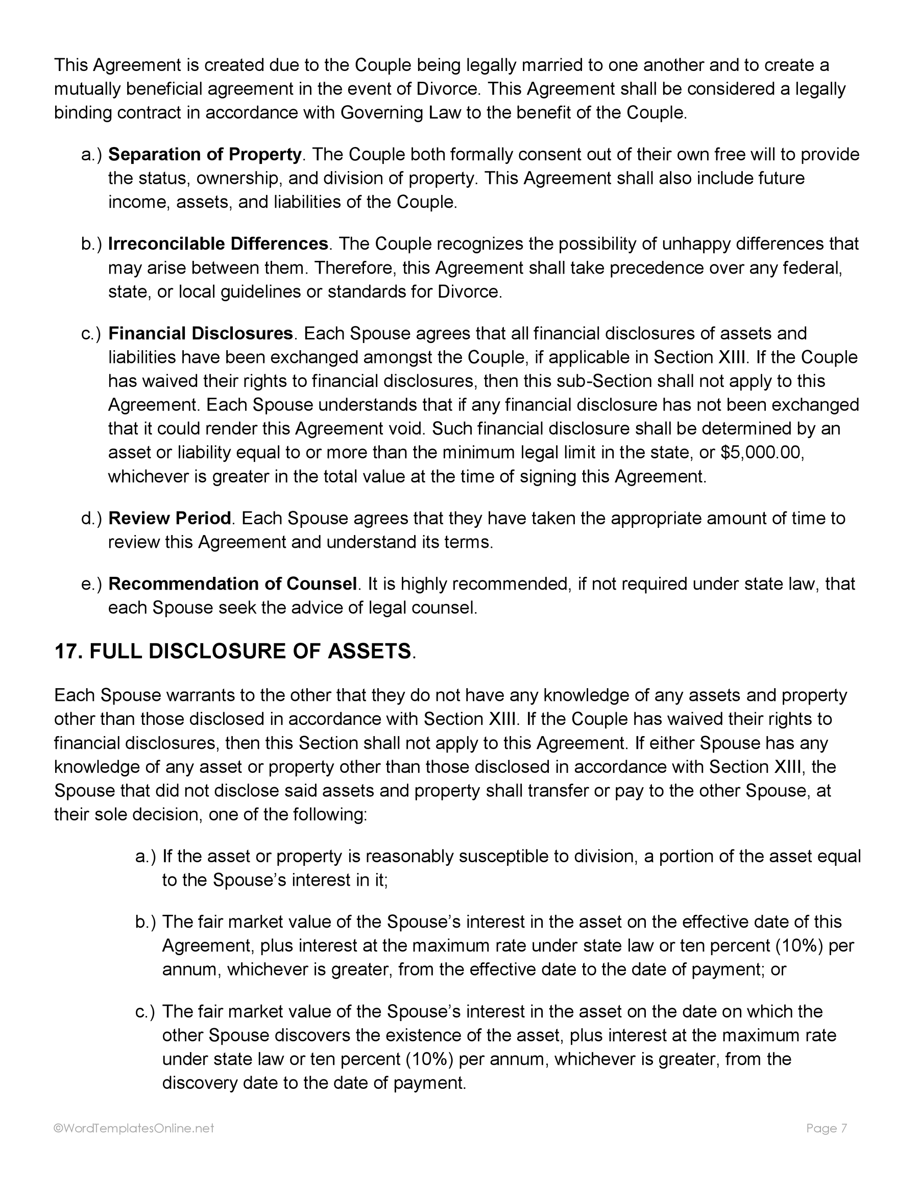 Downloadable post nuptial agreement MS Word