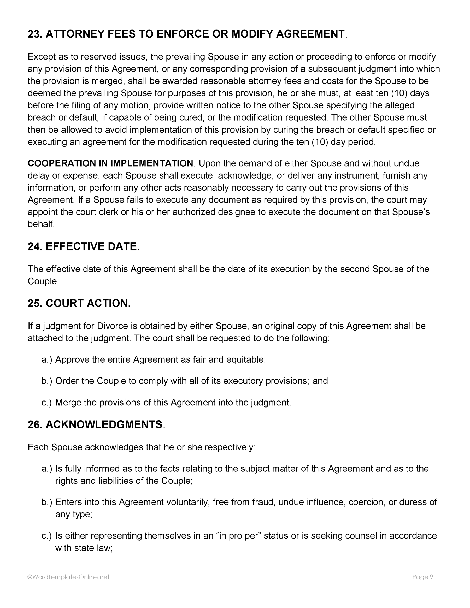 Microsoft Word post wedding agreement