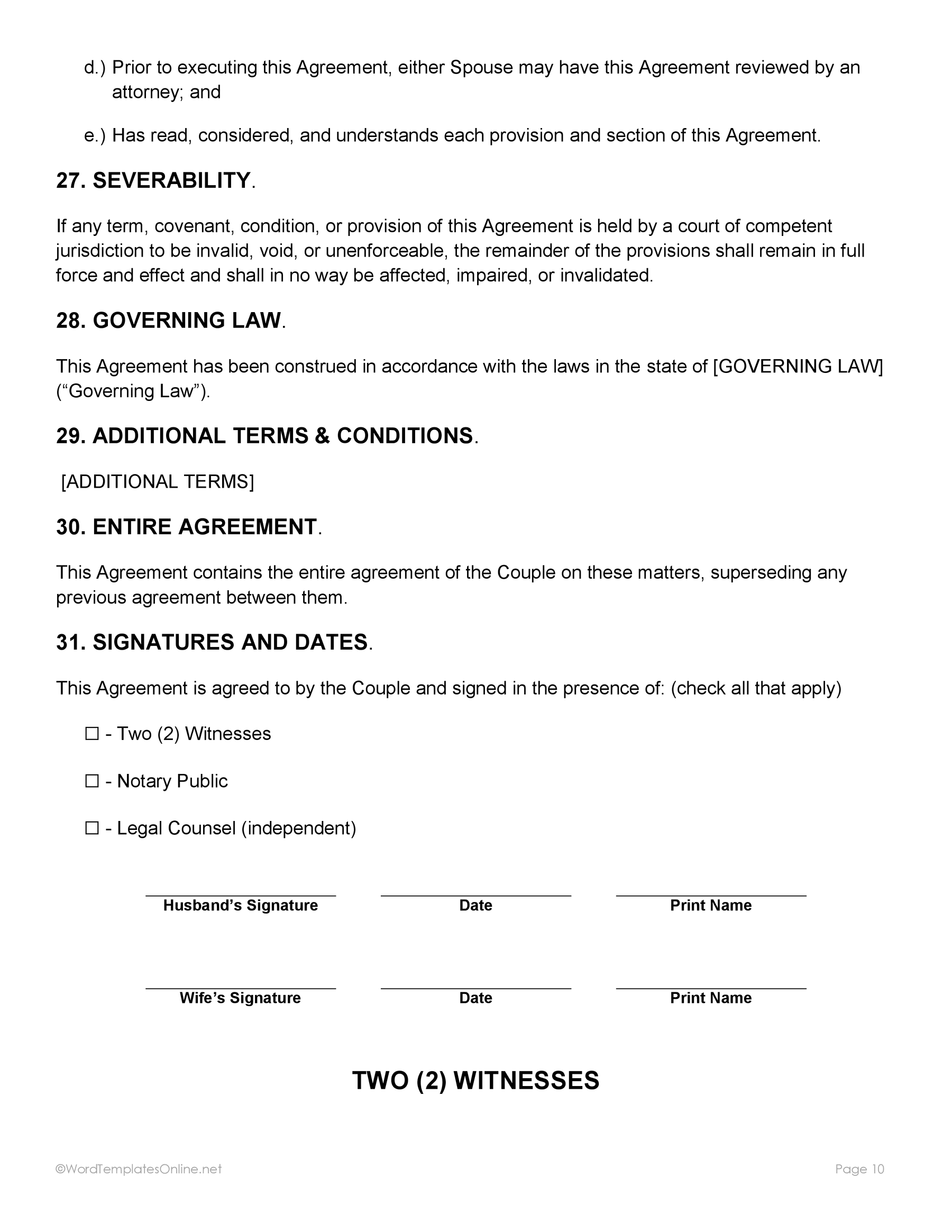 Post nuptial form Word template free