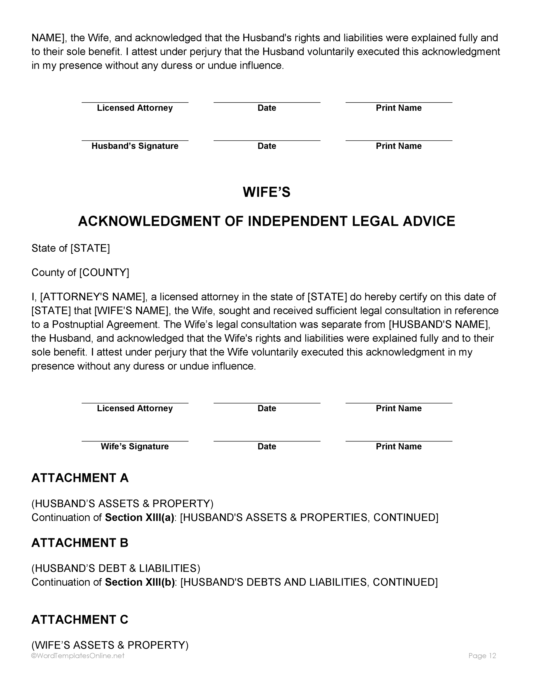 Free MS Word format post nuptial form