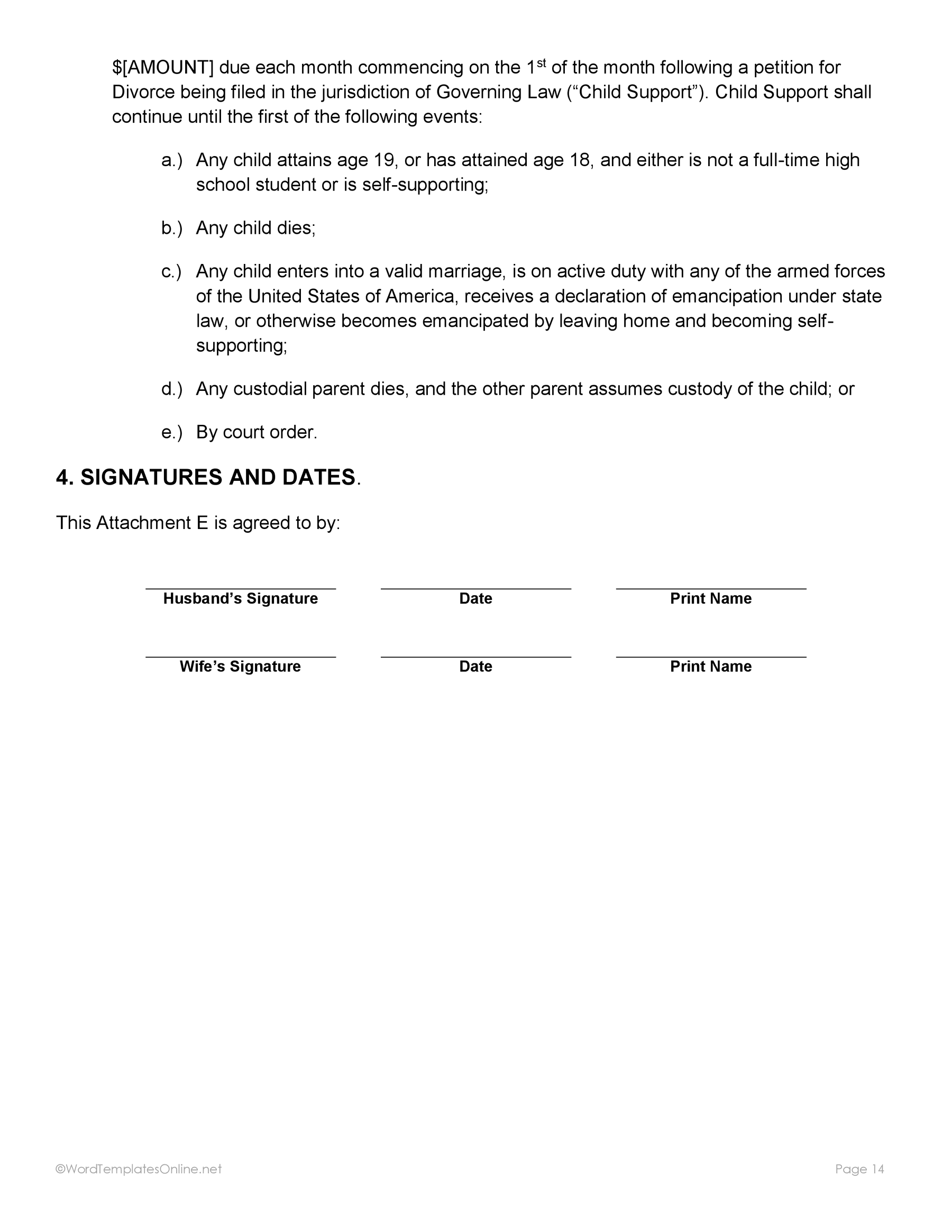 Standard post nuptial Word template