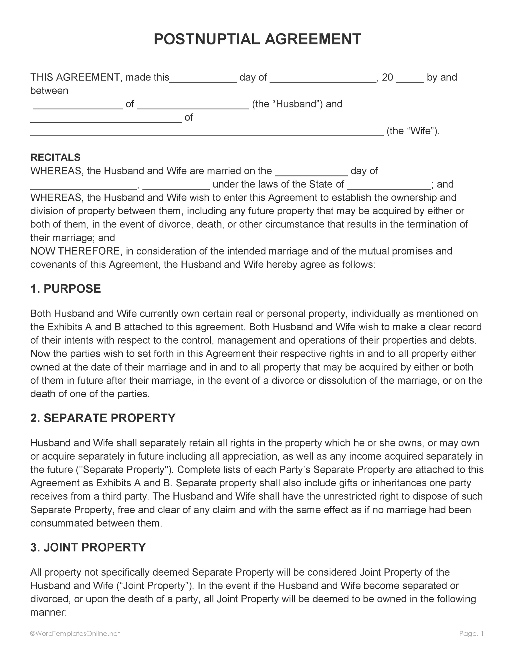 Post nuptial agreement template in MS Word