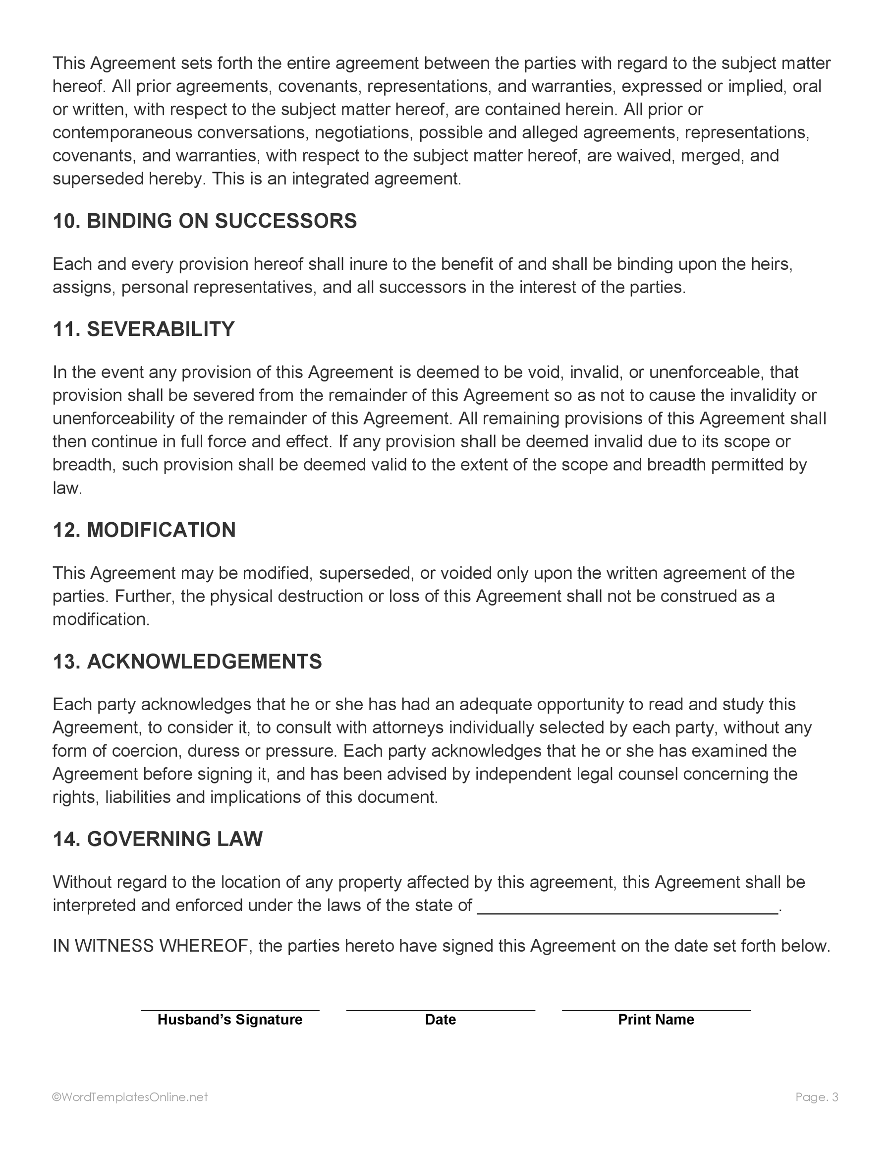 Printable post nuptial contract Word format