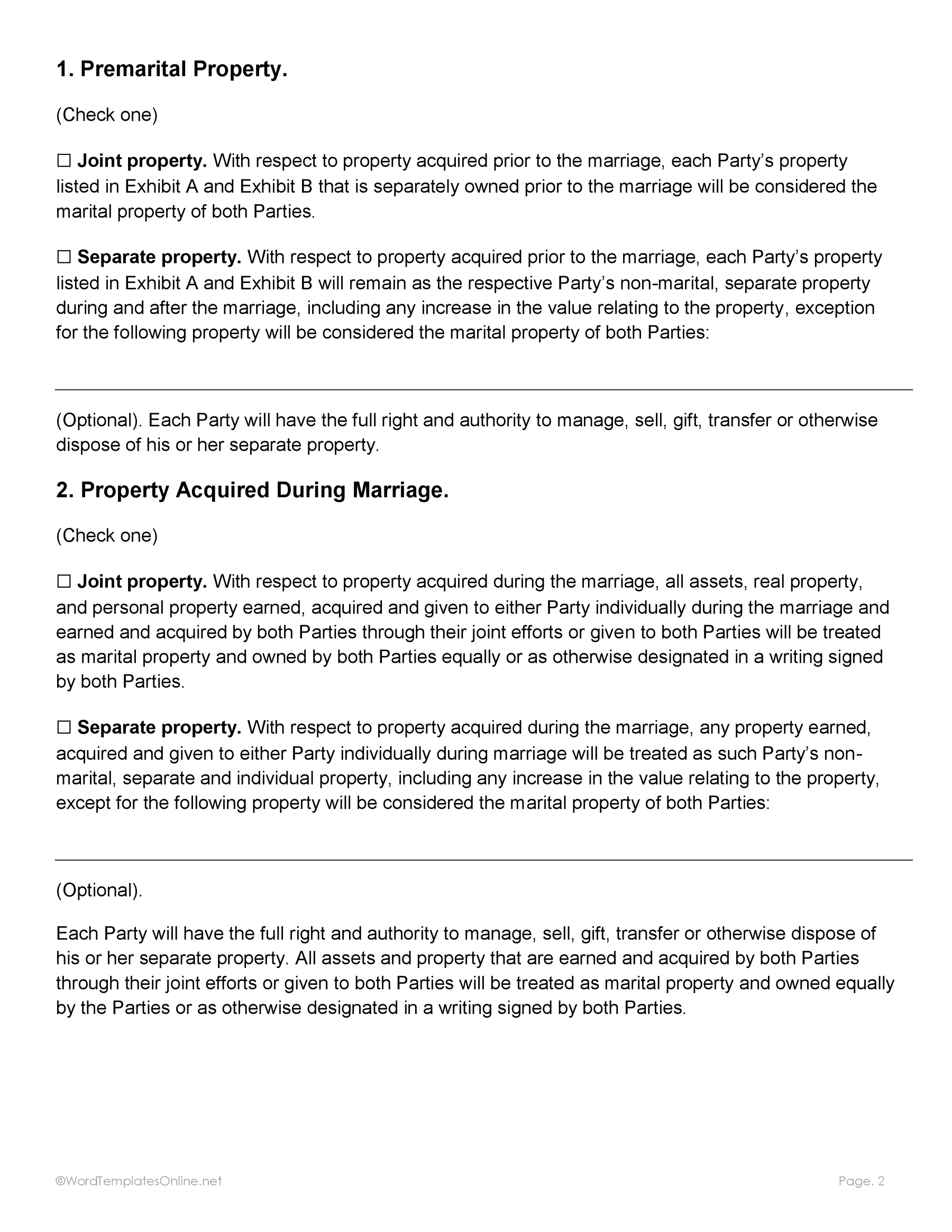 Post nuptial agreement in MS Word format