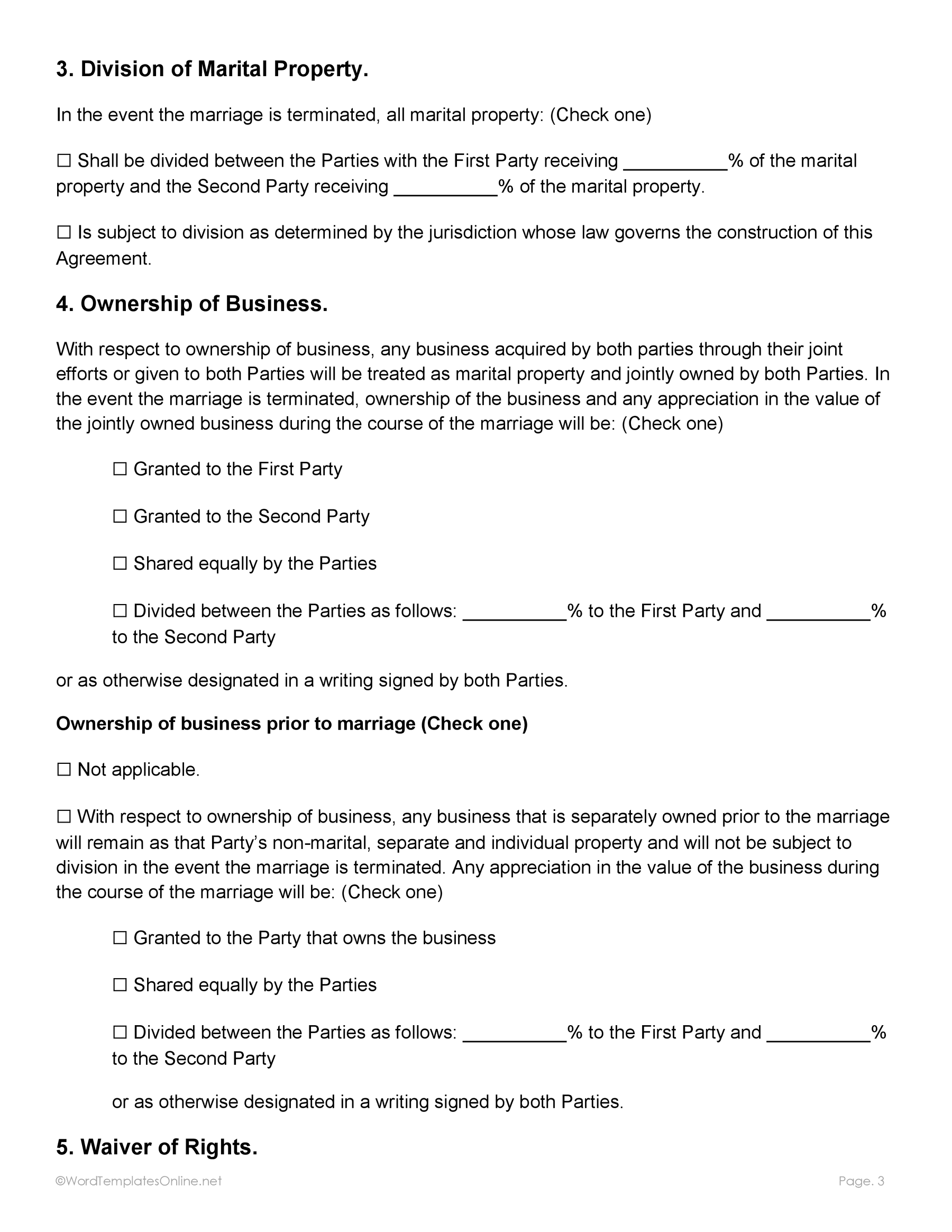 Free post nuptial agreement template Word