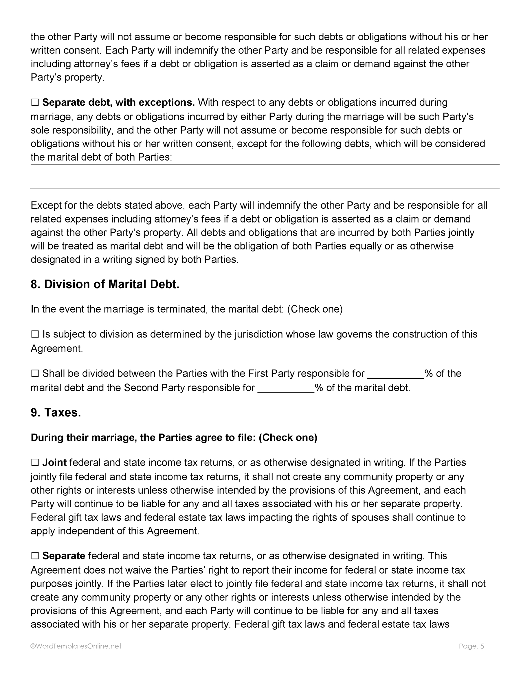 MS Word post nuptial contract template
