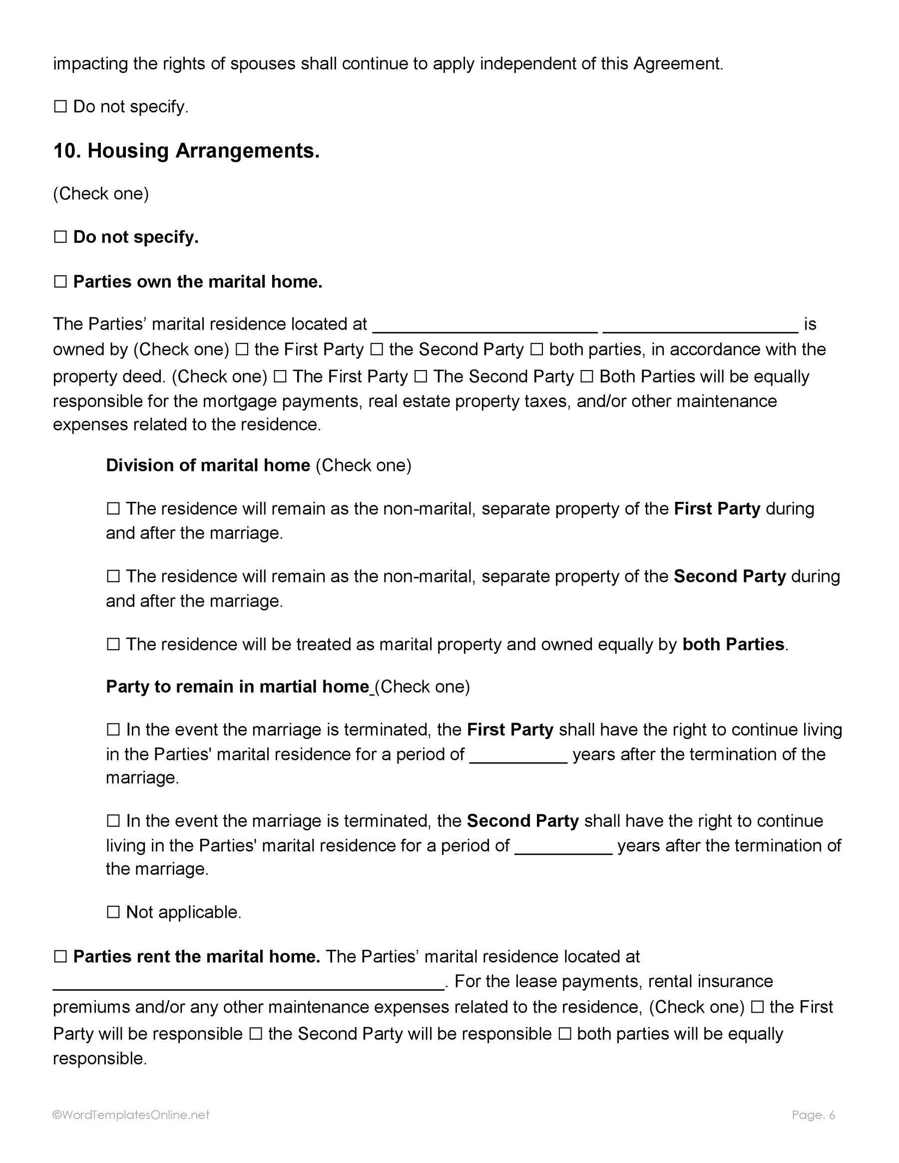 Customizable post nuptial agreement Word