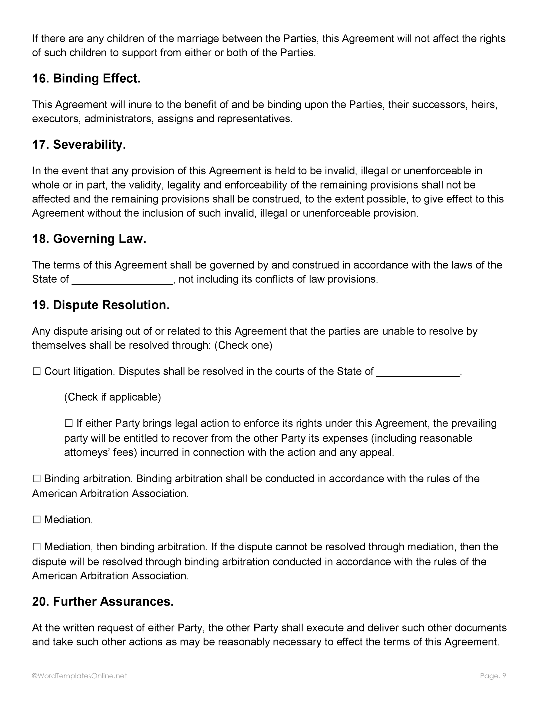 Simple post nuptial agreement in Word