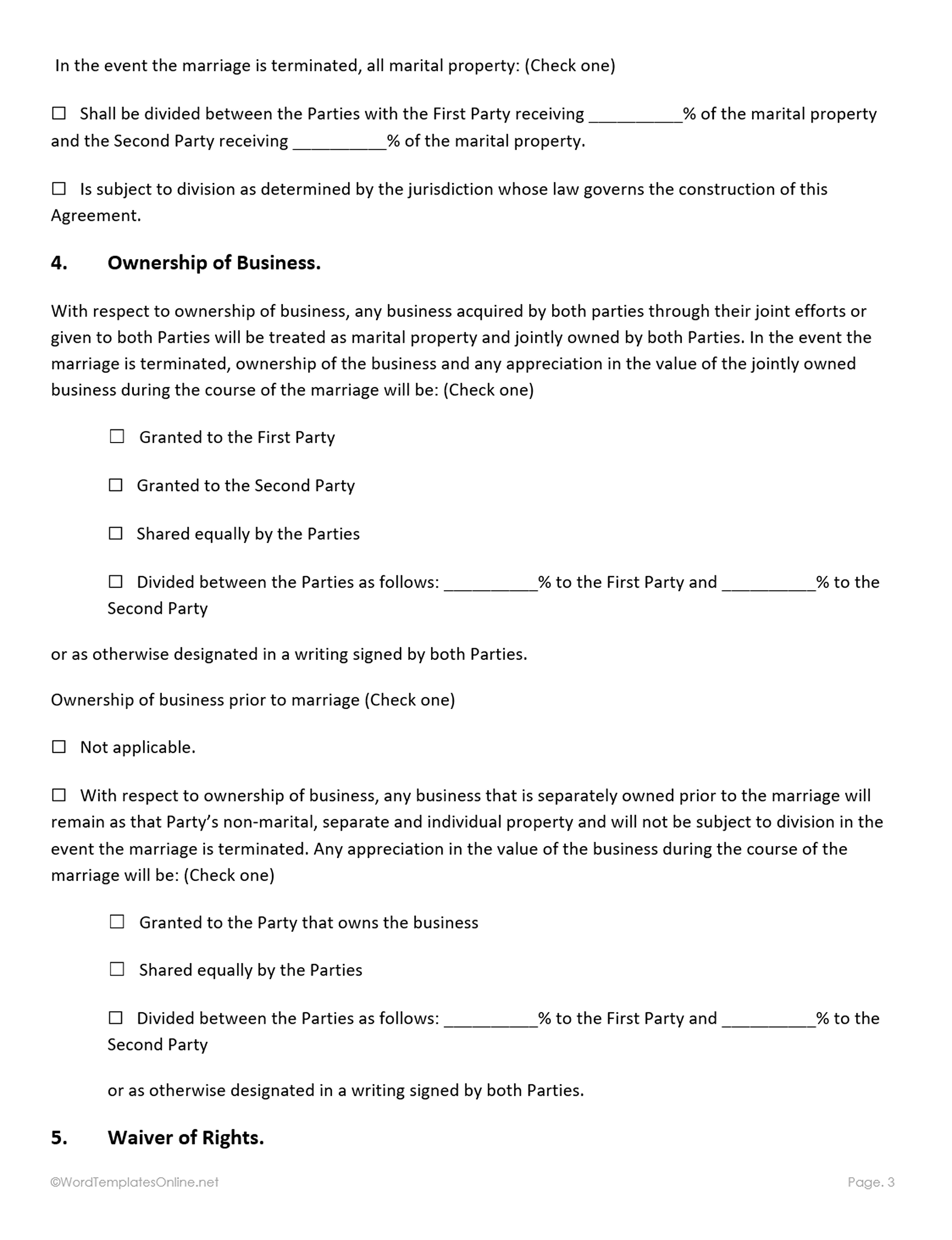 Legal marital agreement after marriage Word