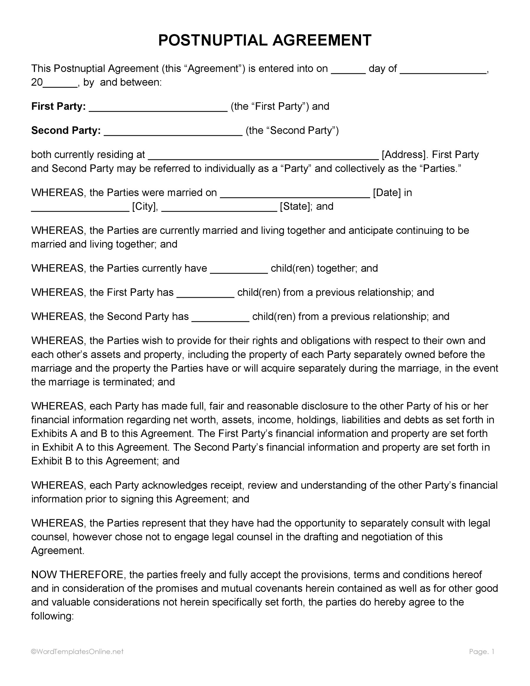 Post nuptial contract Word format download