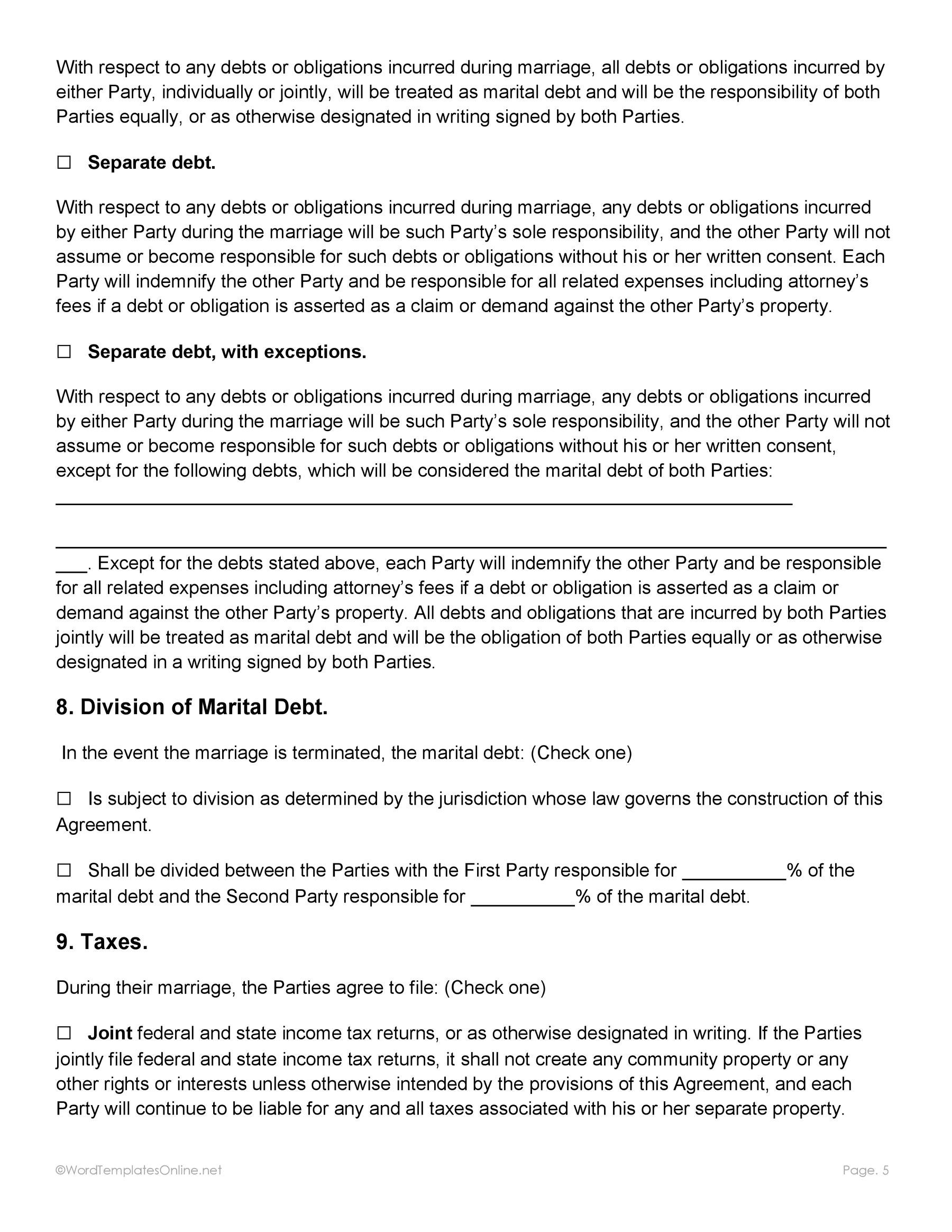Postnuptial agreement docx template