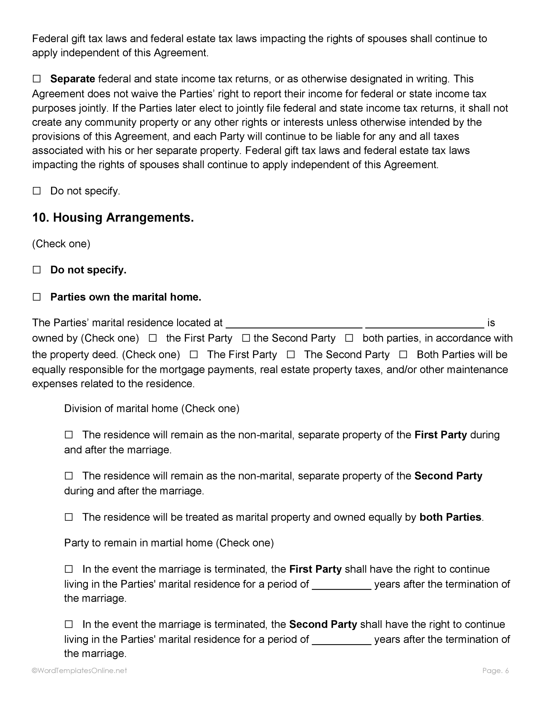 Word format spousal agreement post marriage
