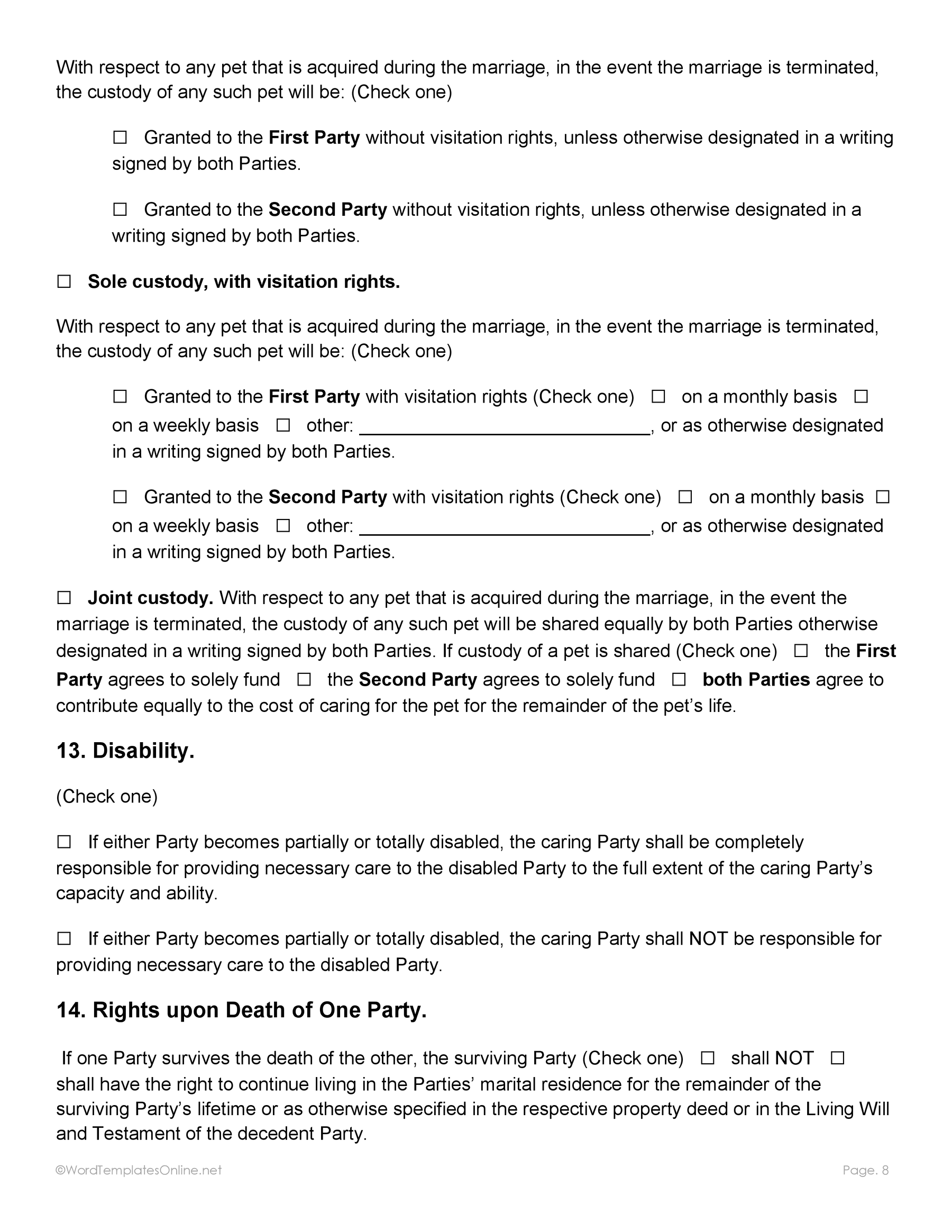Post Nuptial Agreement free download in ms word