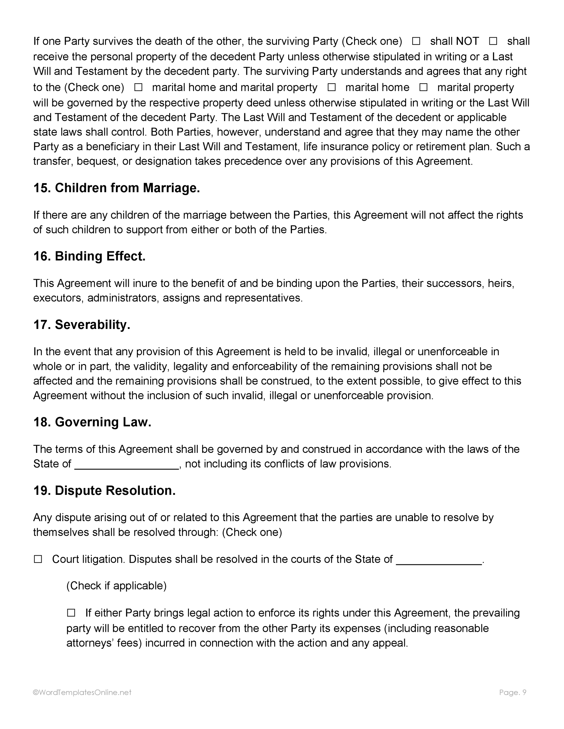 Blank post nuptial agreement Word doc