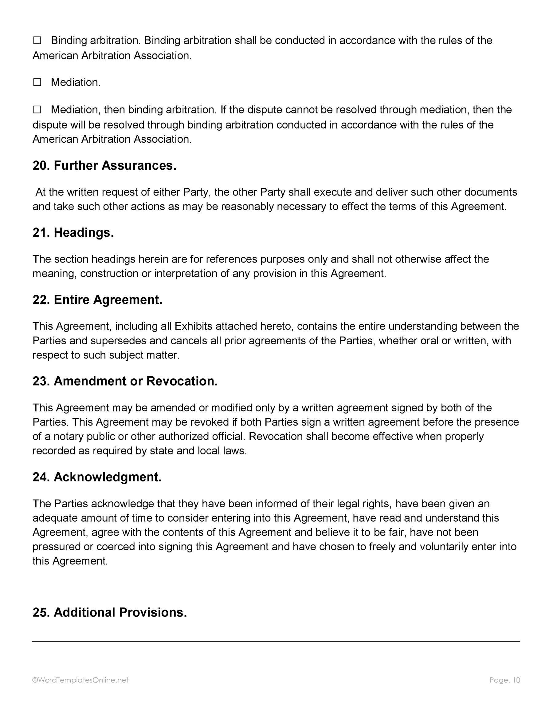 Sample MS Word postnuptial contract