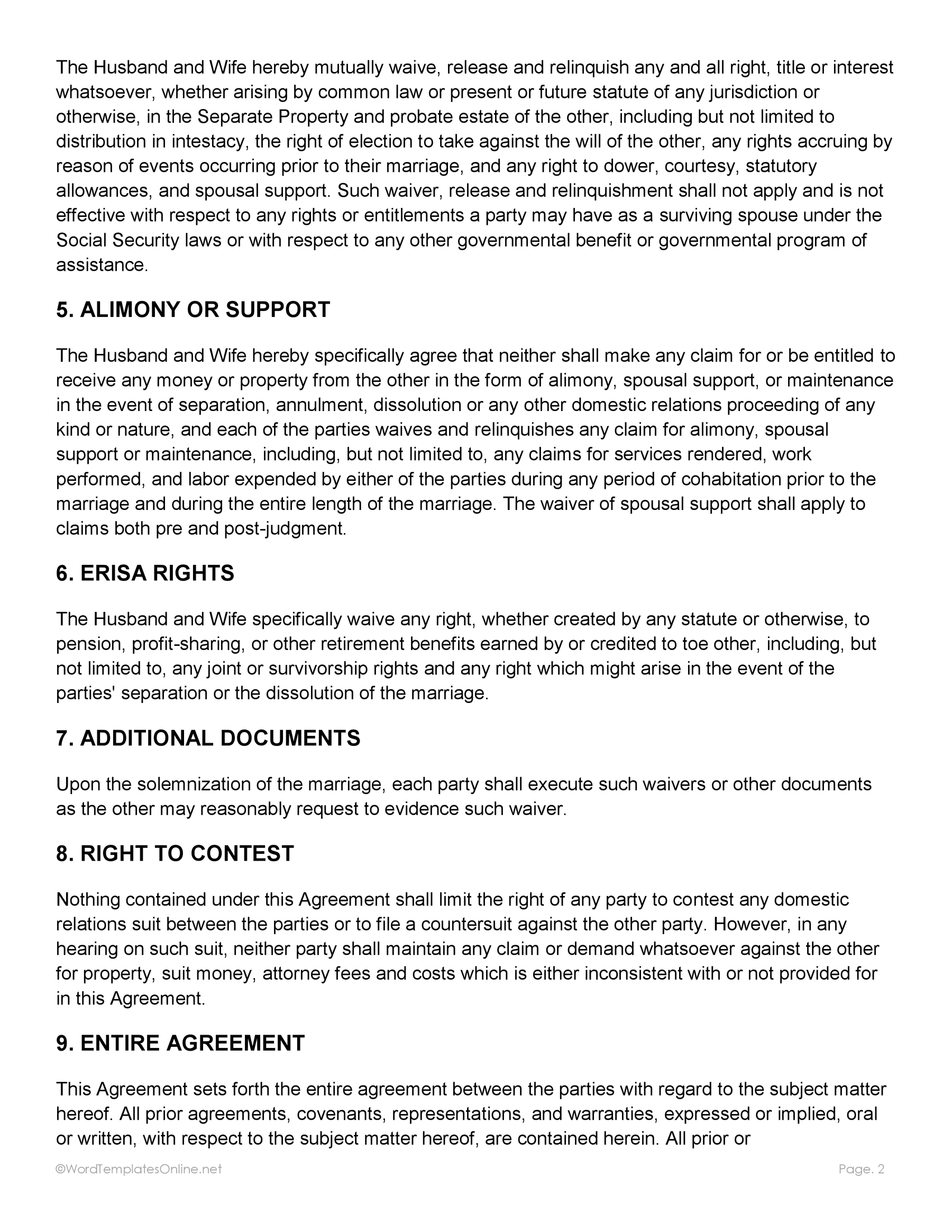 Post wedding agreement template in Word