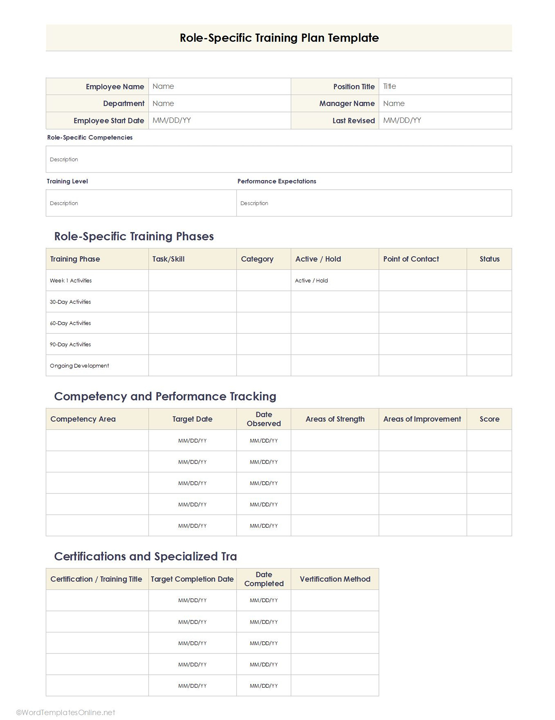 Role specific Excel training plan template"
