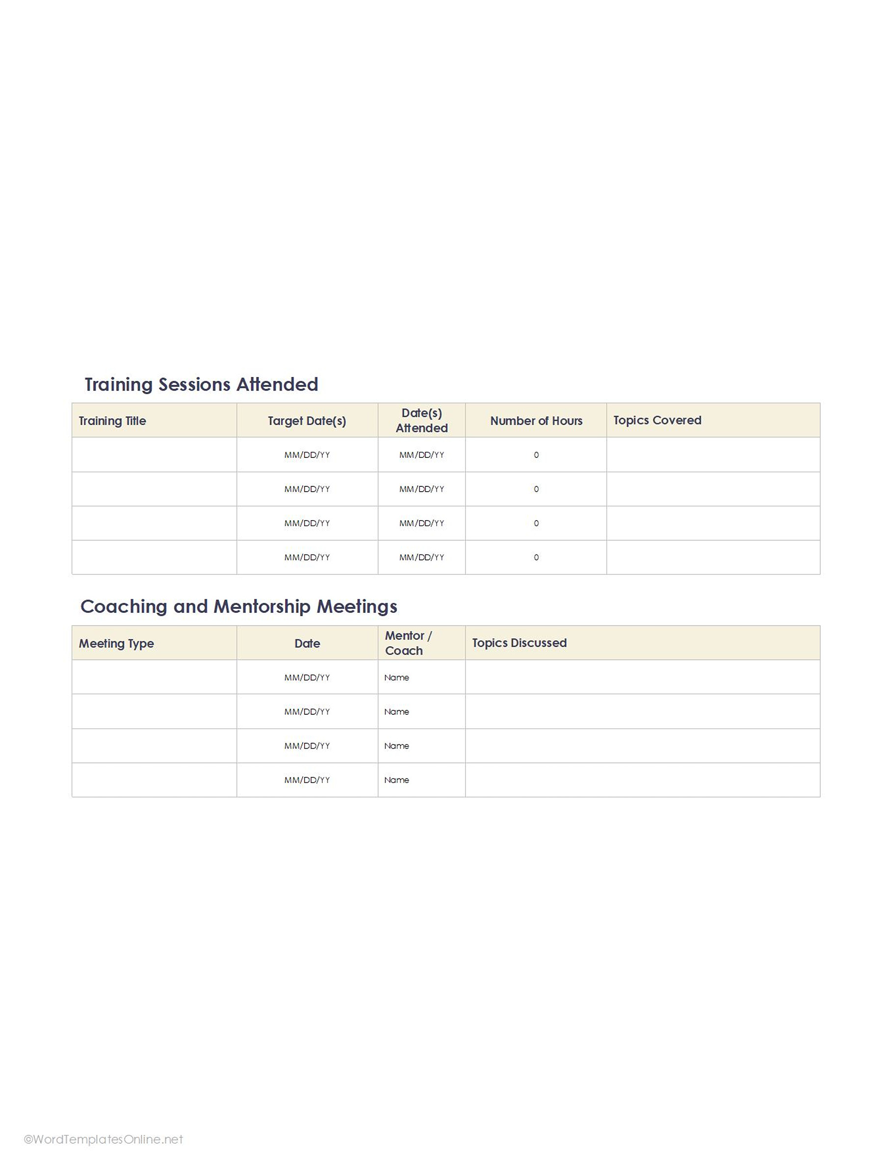 Role Specific Training Plan Template in excel format