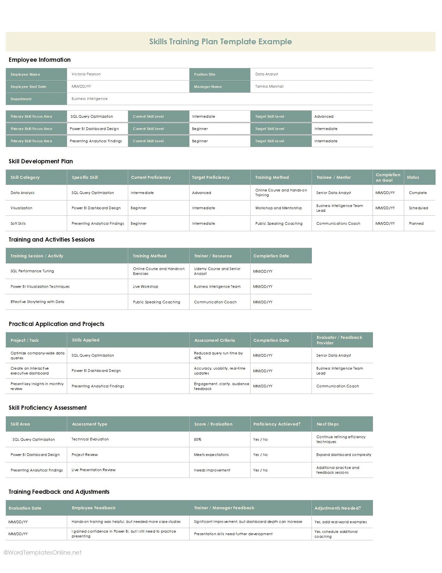 Basic Skills training plan template in Excel