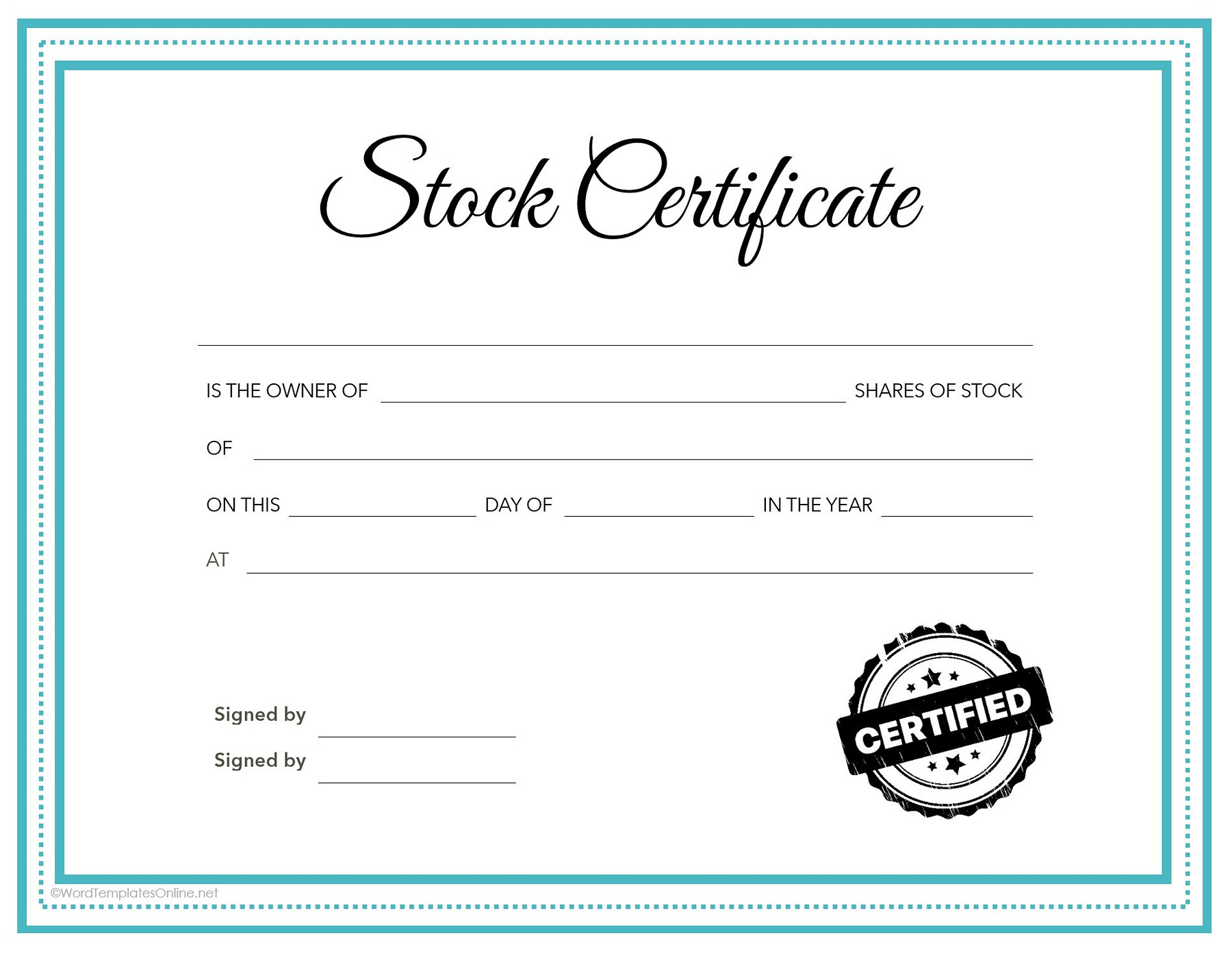 Editable Stock Certificate Template in Word Format