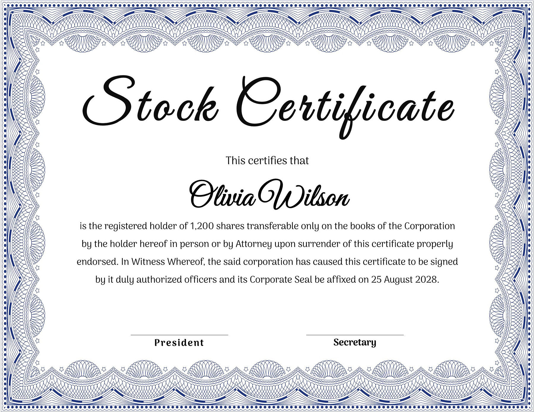 Blank Stock Certificate Template Word Document