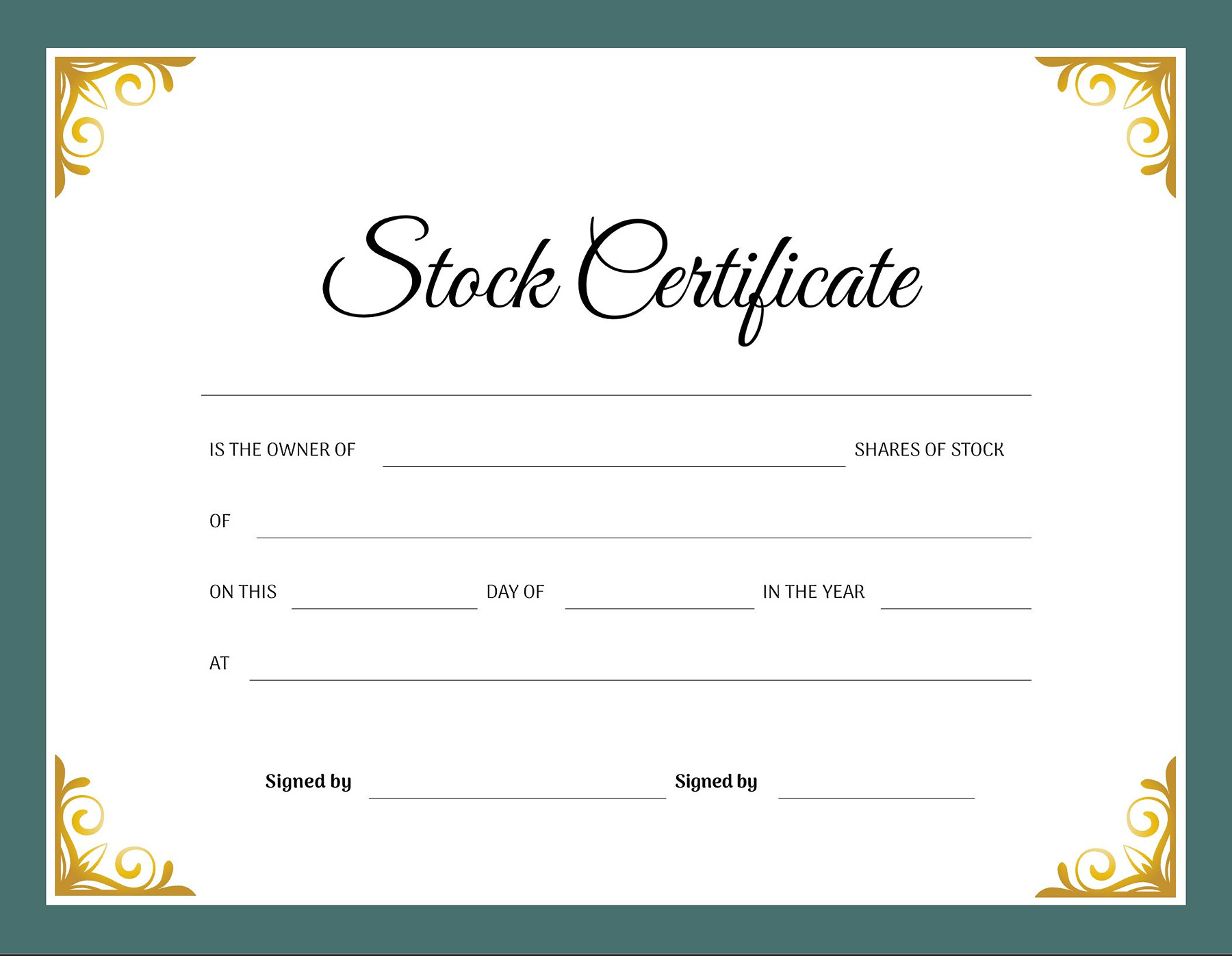 Modern Stock Certificate Design Word Template