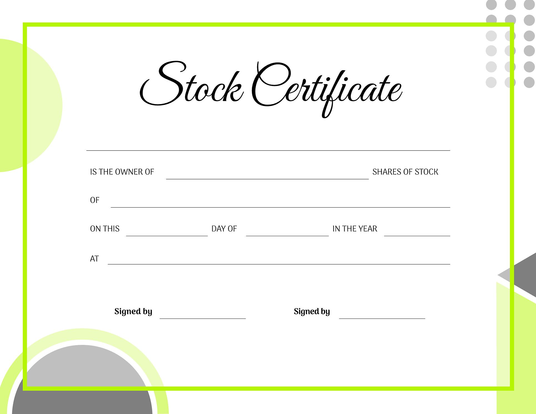 Instant Download Stock Certificate Template Word